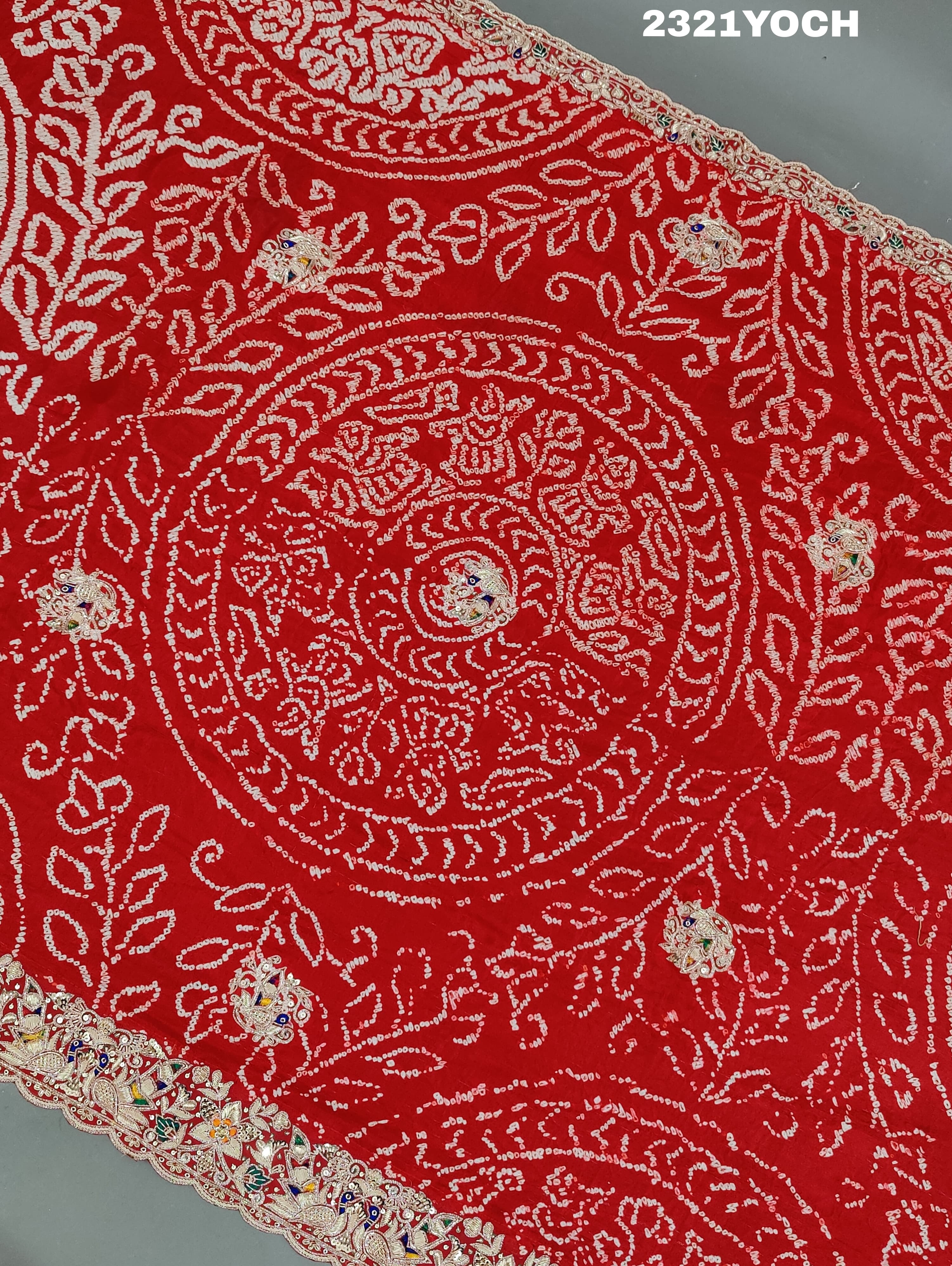 KcPc New Rajasthani Gaji Silk Bandhani Style WithZardoji Work Chunri MNL