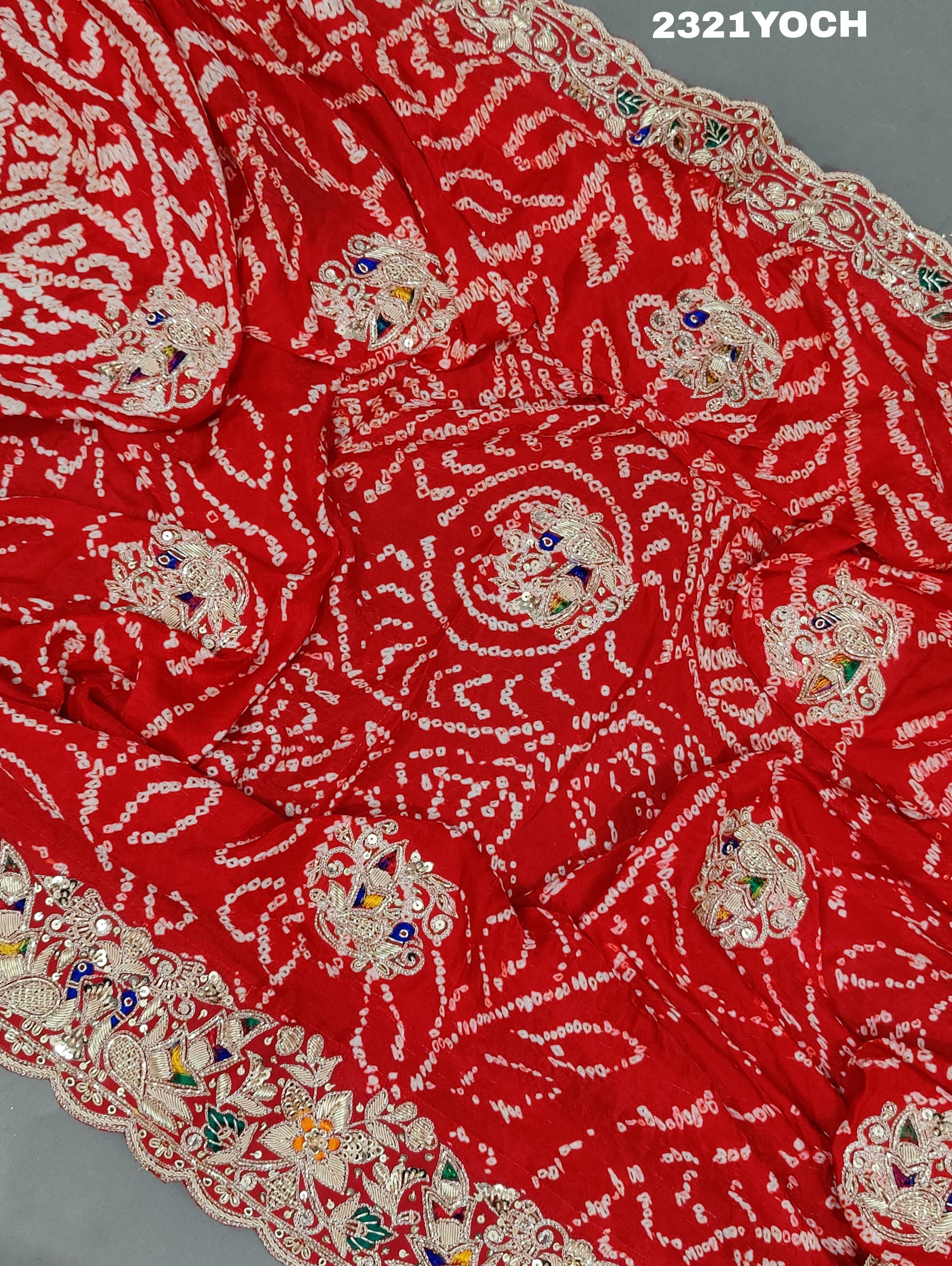 KcPc New Rajasthani Gaji Silk Bandhani Style WithZardoji Work Chunri MNL