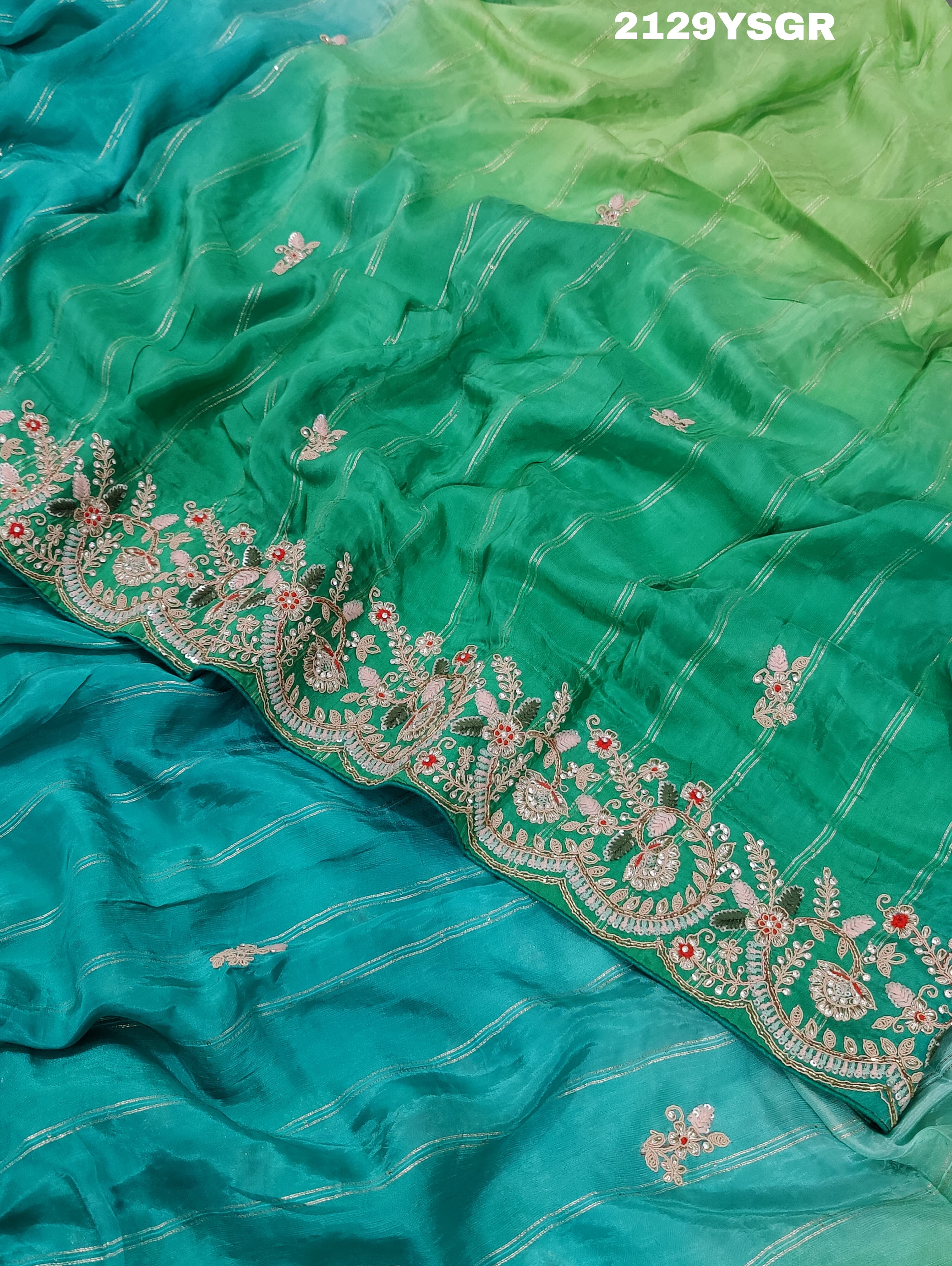 KcPc New Lounch H O Silk Double Shade Style Cutdana Work Saree PLK