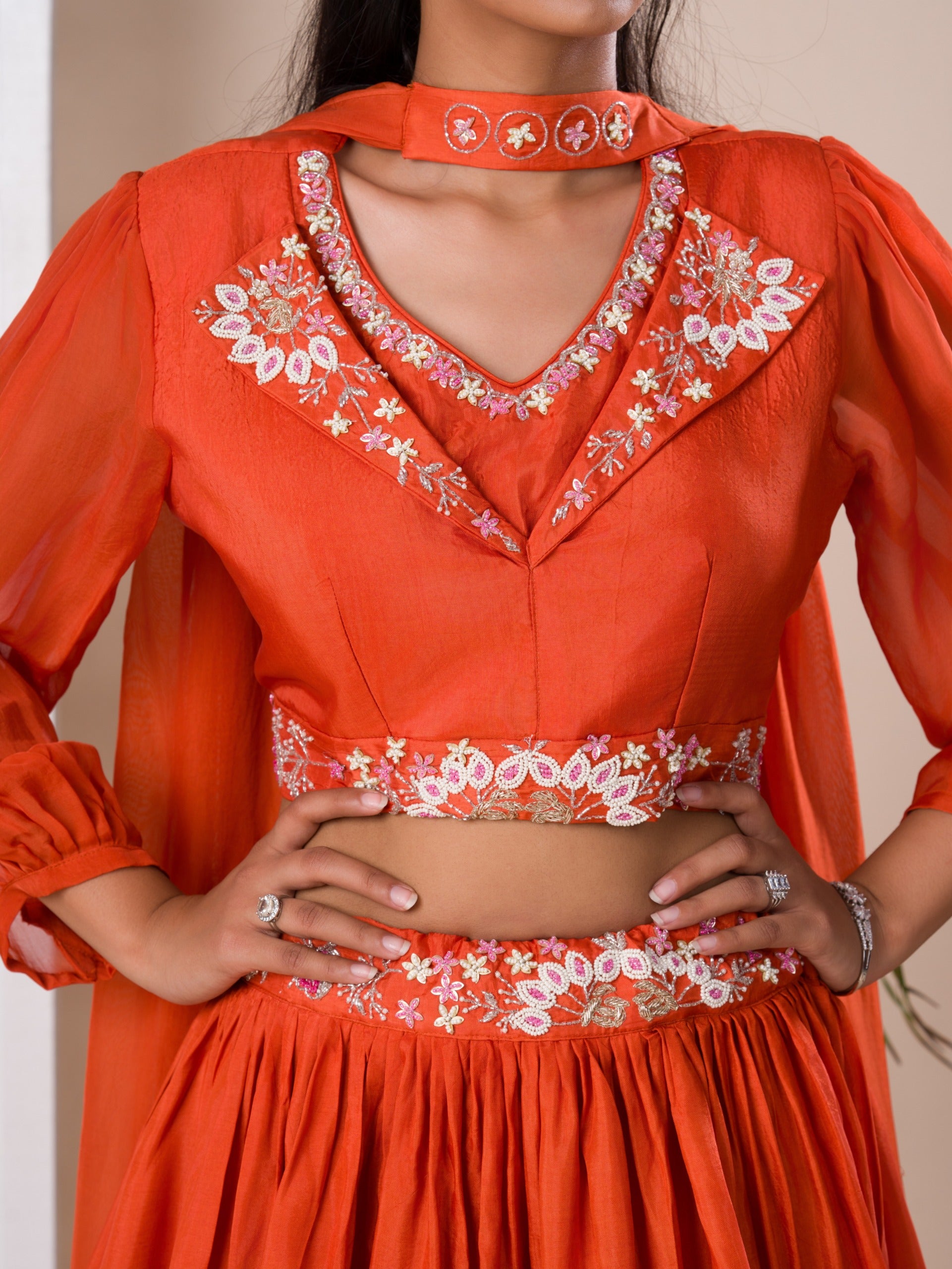 KcPc New Chinon Silk Bollywood White beads workindo western Dress MUL