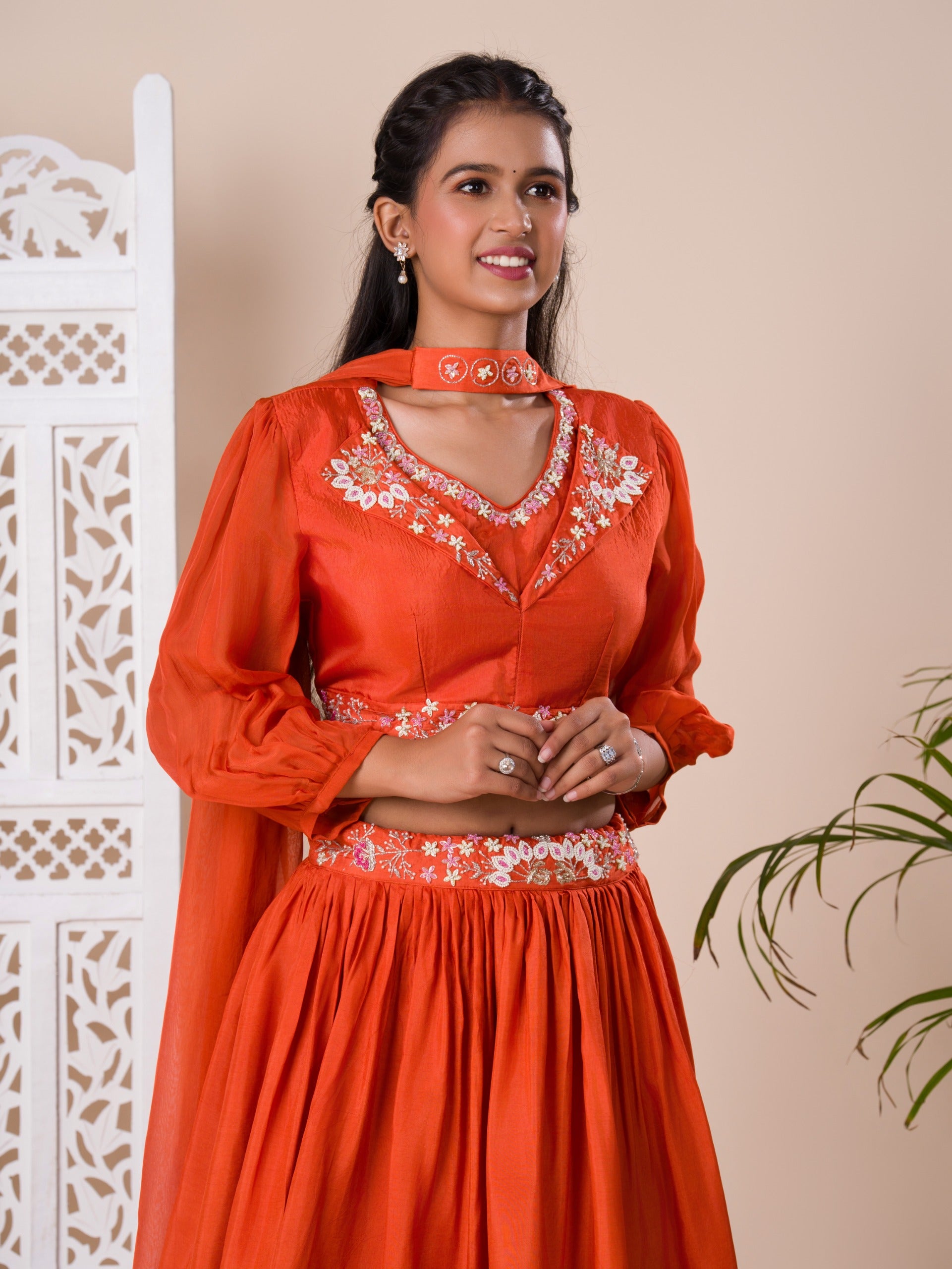 KcPc New Chinon Silk Bollywood White beads workindo western Dress MUL