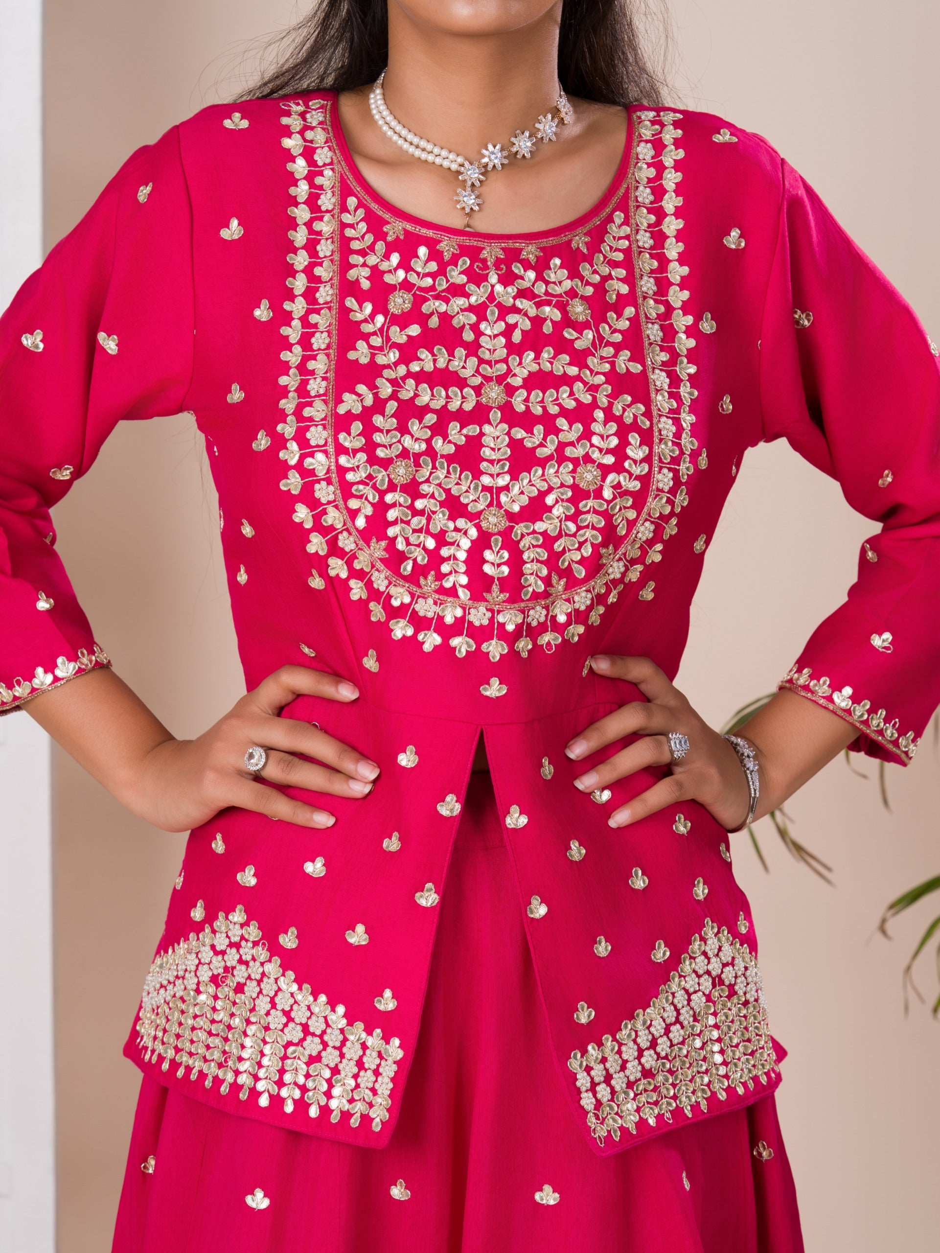 KcPc New Latest Chinon Silk Bollywood Gotapatti workindo western Dress MUL