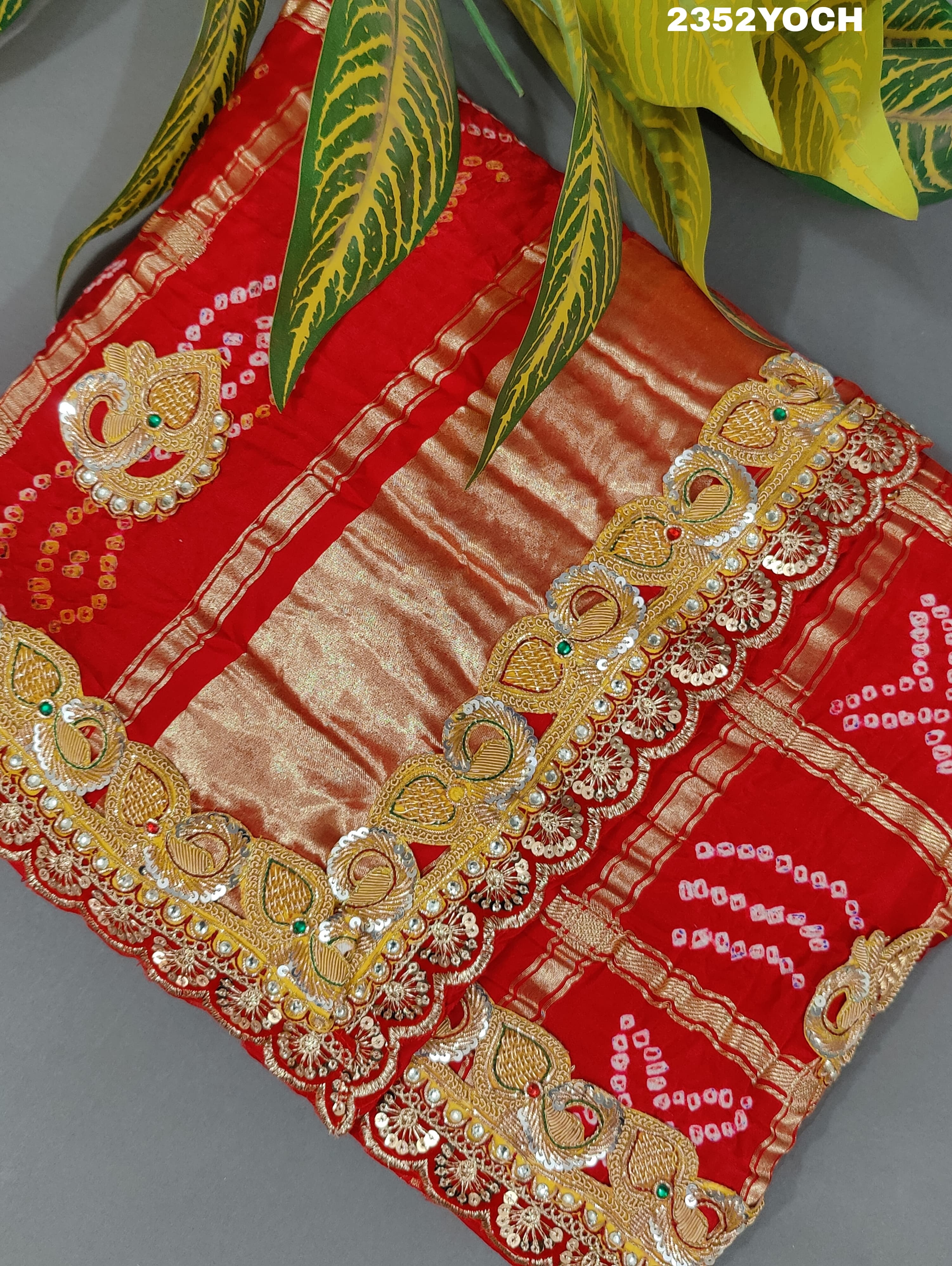 Buy New Premium Bandhani Pila Chunri Bel Buti Work KcPc