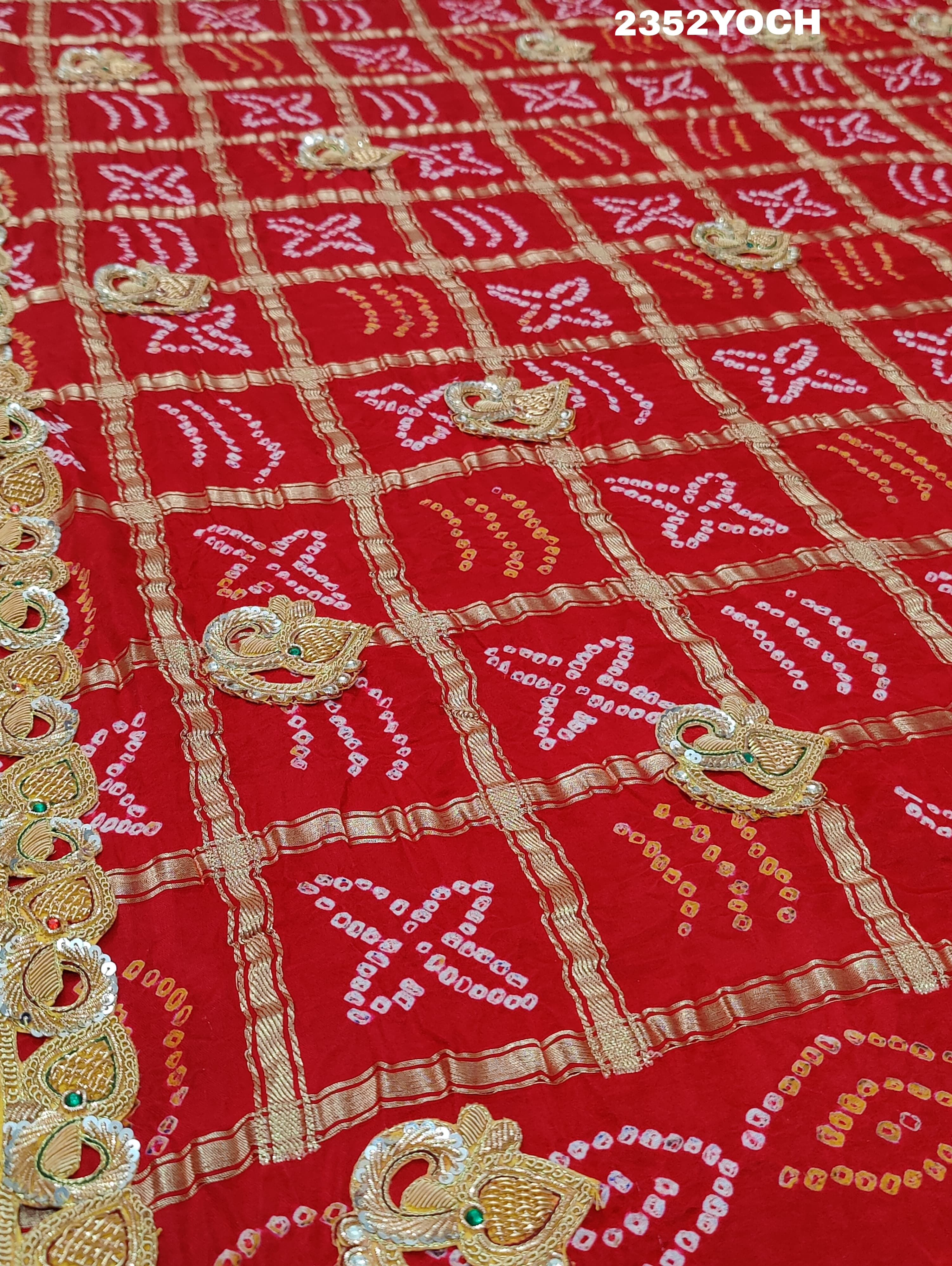 Buy New Premium Bandhani Pila Chunri Bel Buti Work KcPc