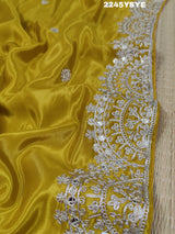 KcPc New Special Pure Crepe silk Bollywood With Foil Gota Zari Work Saree AMT