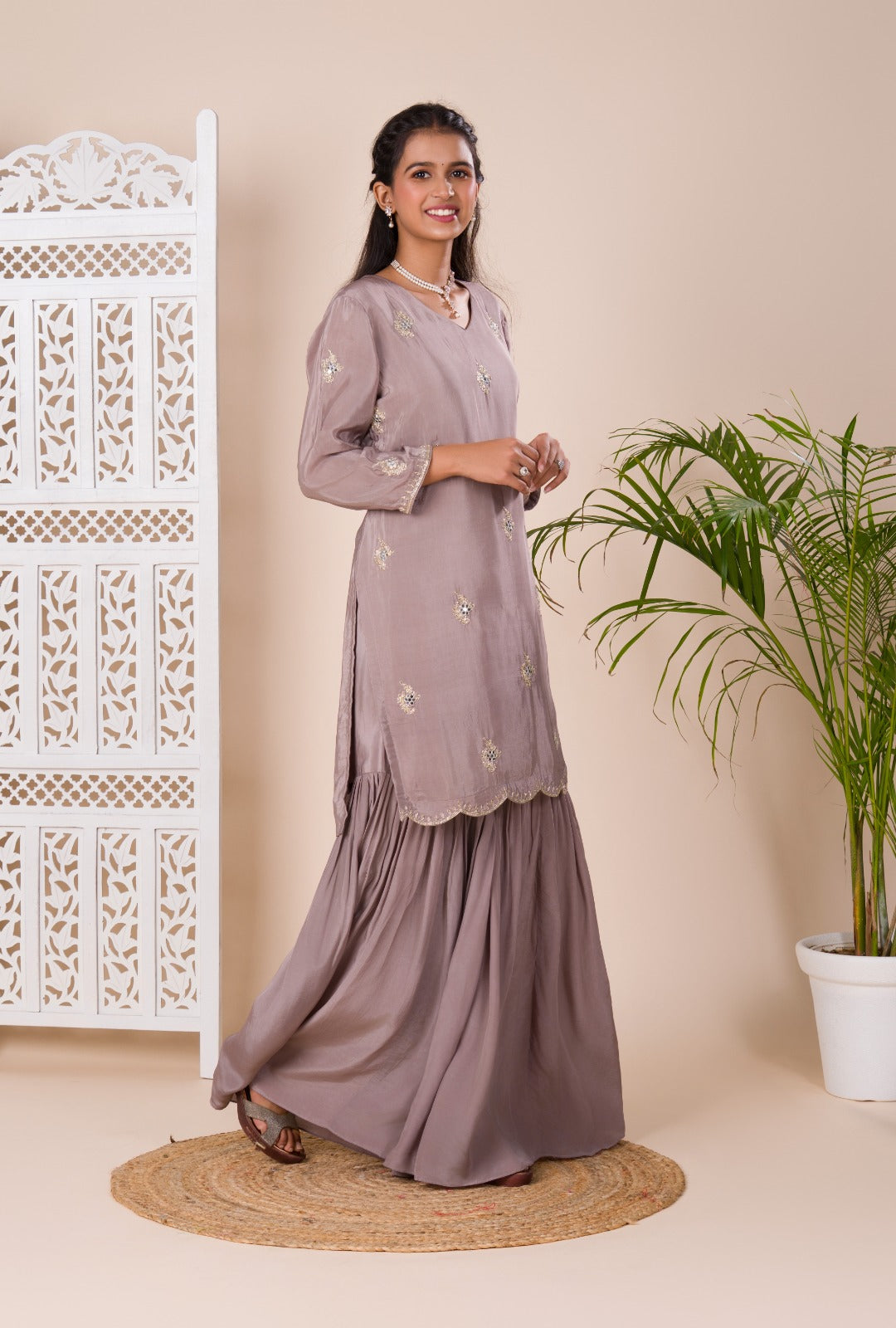 KcPc New Beautiful Chinon SilkCutdanawork indo western Dress MUL