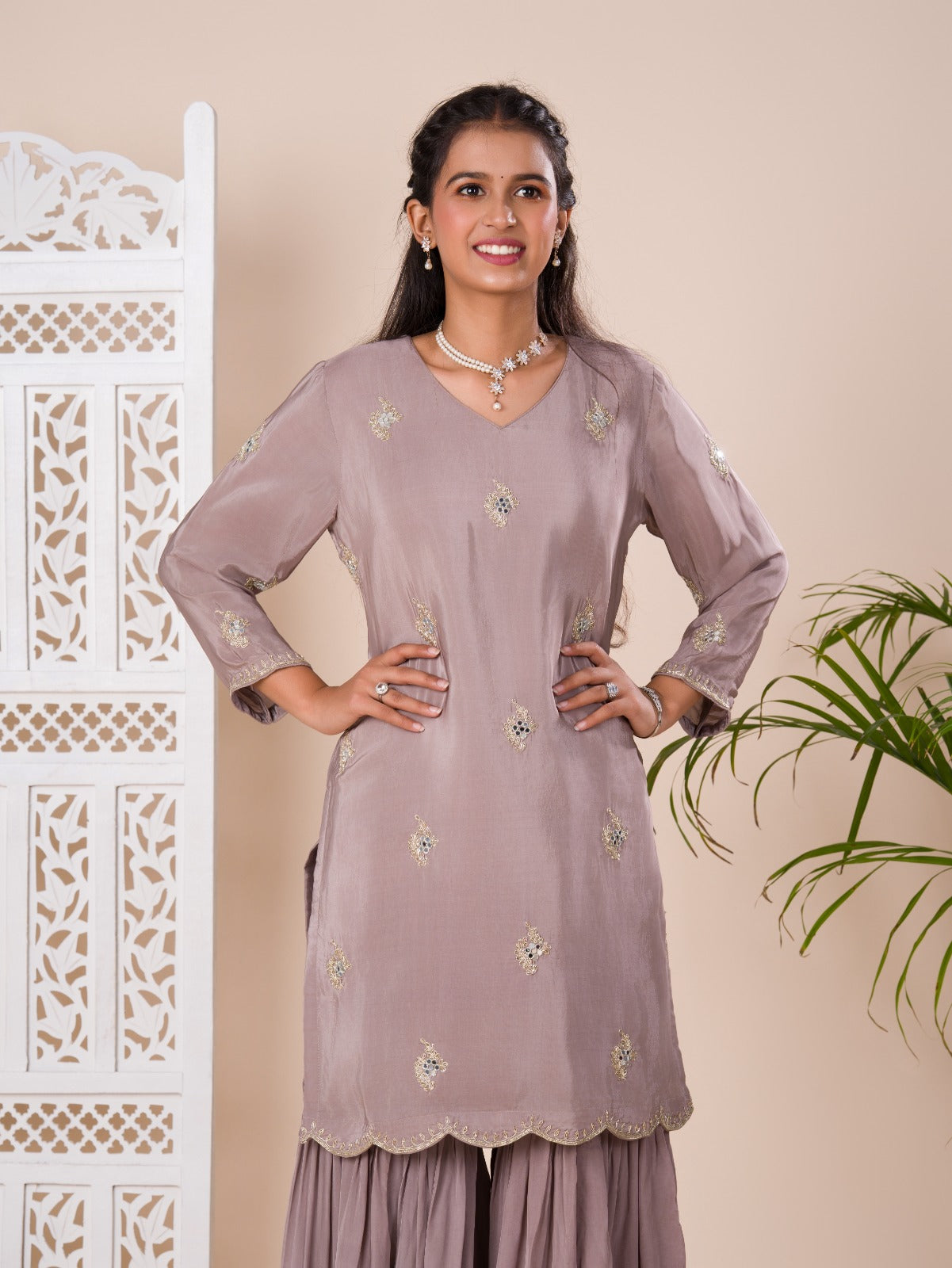KcPc New Beautiful Chinon SilkCutdanawork indo western Dress MUL