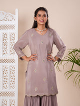 KcPc New Beautiful Chinon SilkCutdanawork indo western Dress MUL