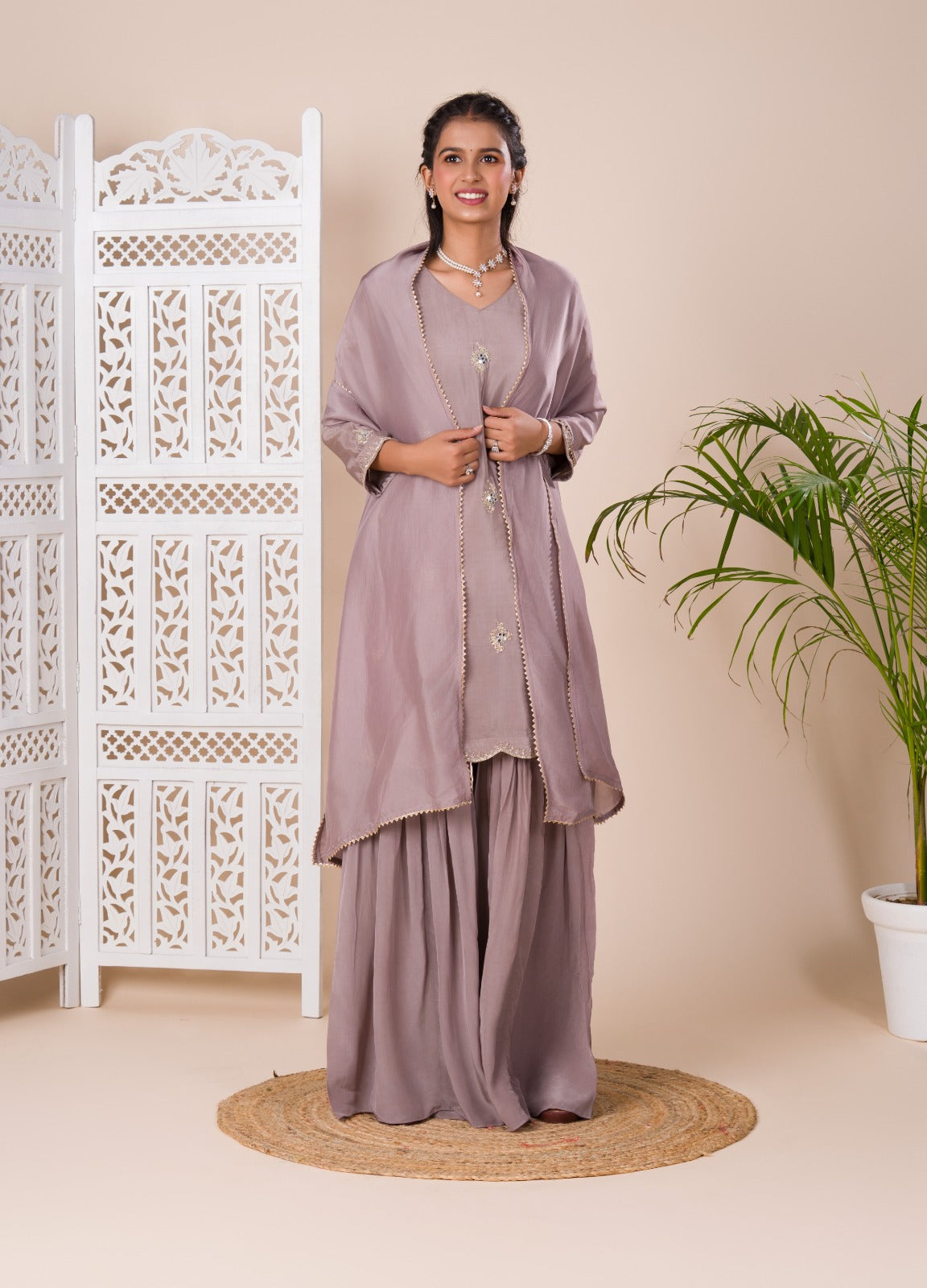 KcPc New Beautiful Chinon SilkCutdanawork indo western Dress MUL