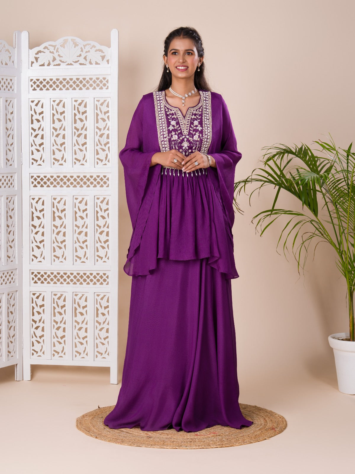 KcPc New Latest Chinon SilkCutdanawork indo western Dress MUL