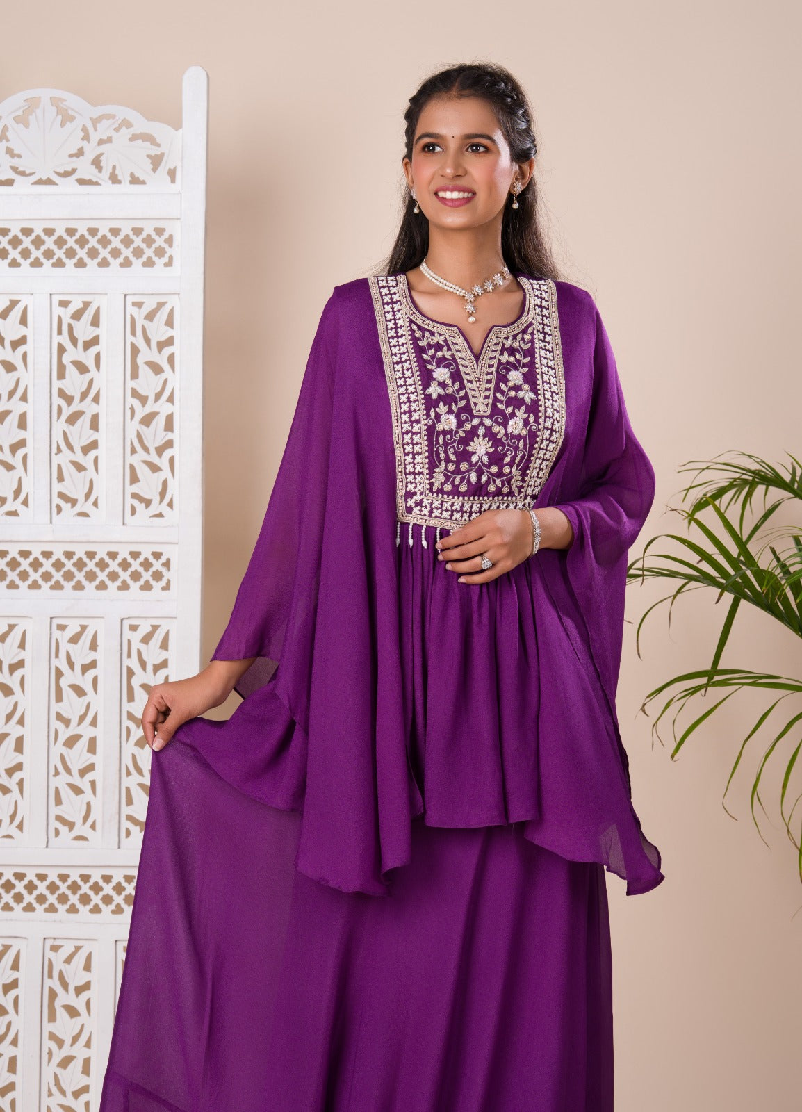 KcPc New Latest Chinon SilkCutdanawork indo western Dress MUL