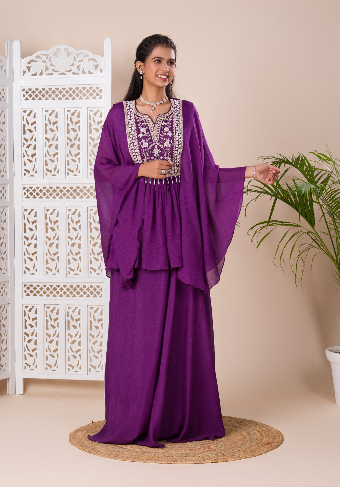 KcPc New Latest Chinon SilkCutdanawork indo western Dress MUL