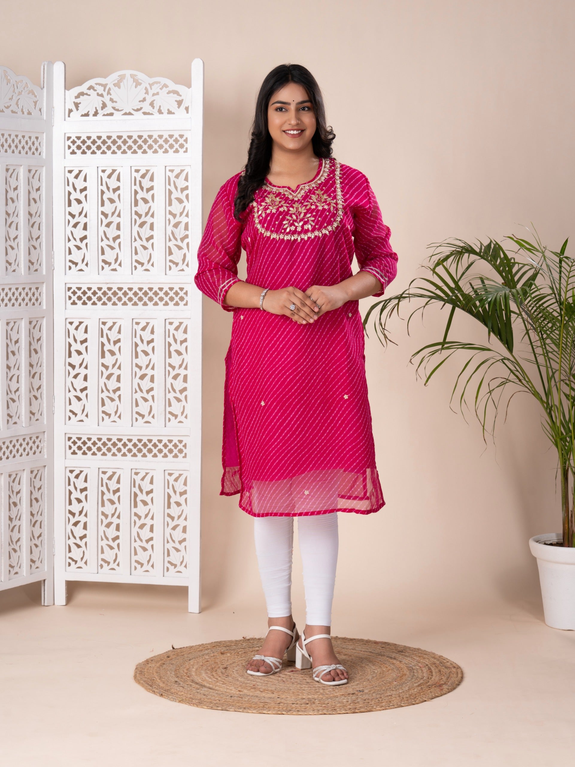 KcPc New Jaipuri Traditional Marwadi Gotapatti Handwork Long Straight KurtisKML