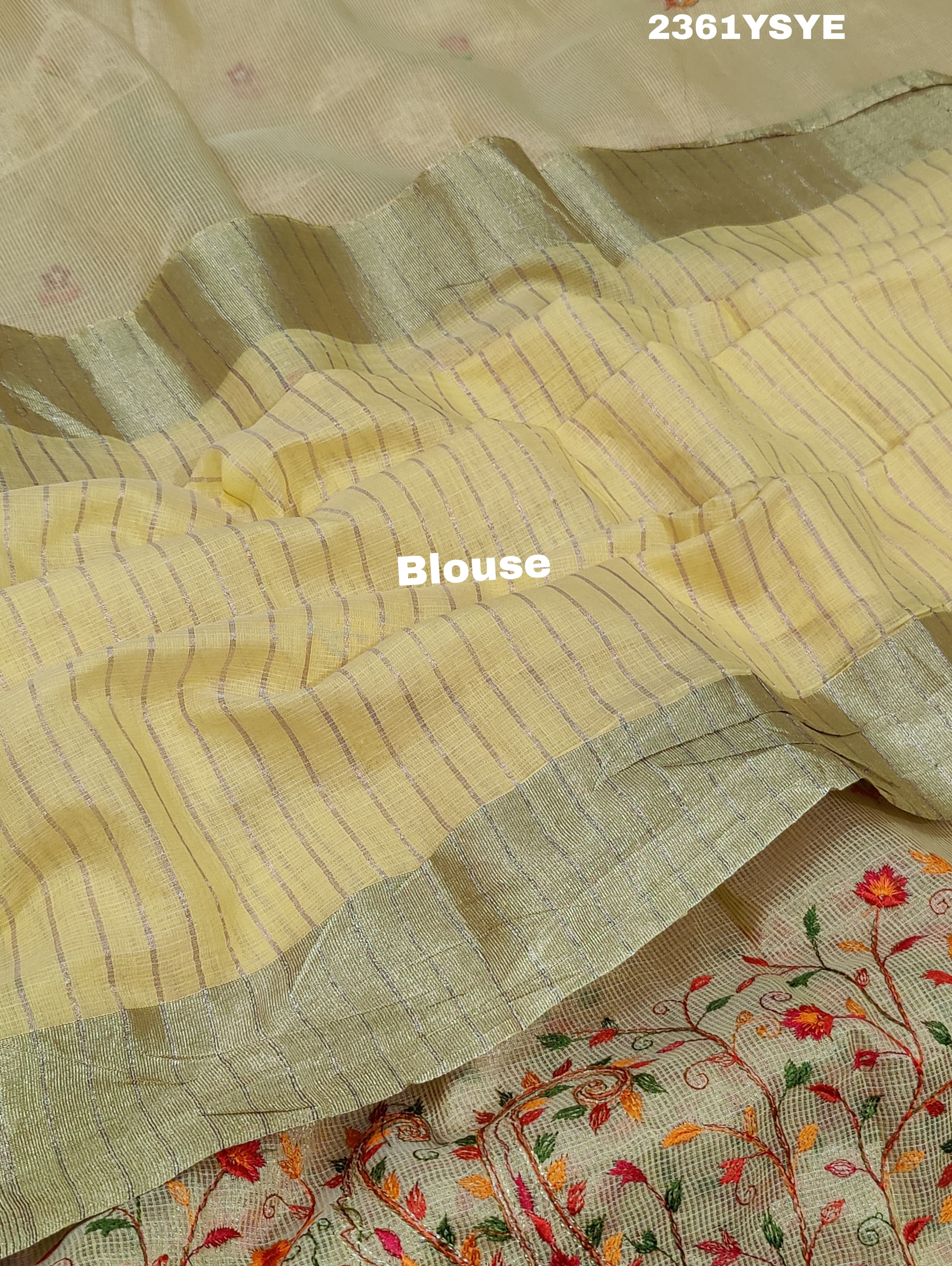 Kota Doriya Designer With Kashida Work Beige saree with floral patterns and a border
