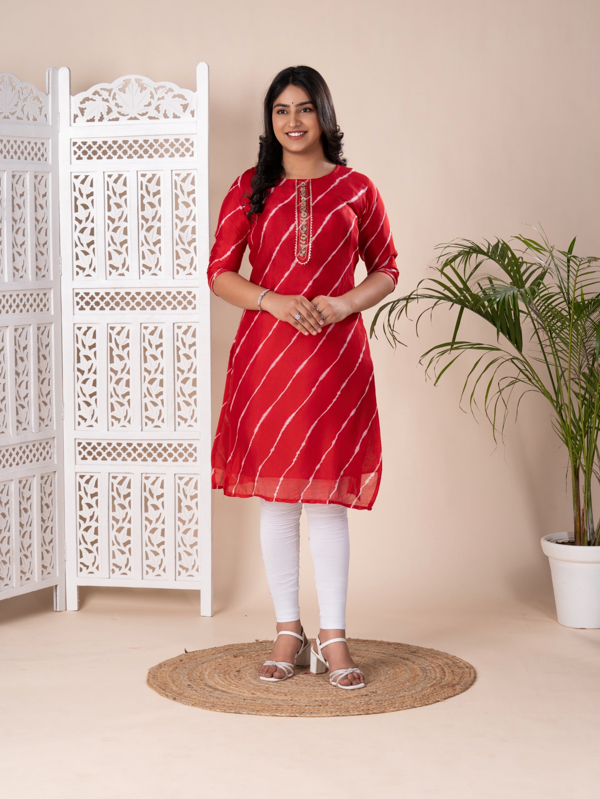 KcPc New Arrival Jaipuri Designer Chinon Lehriya Style Kurti KML
