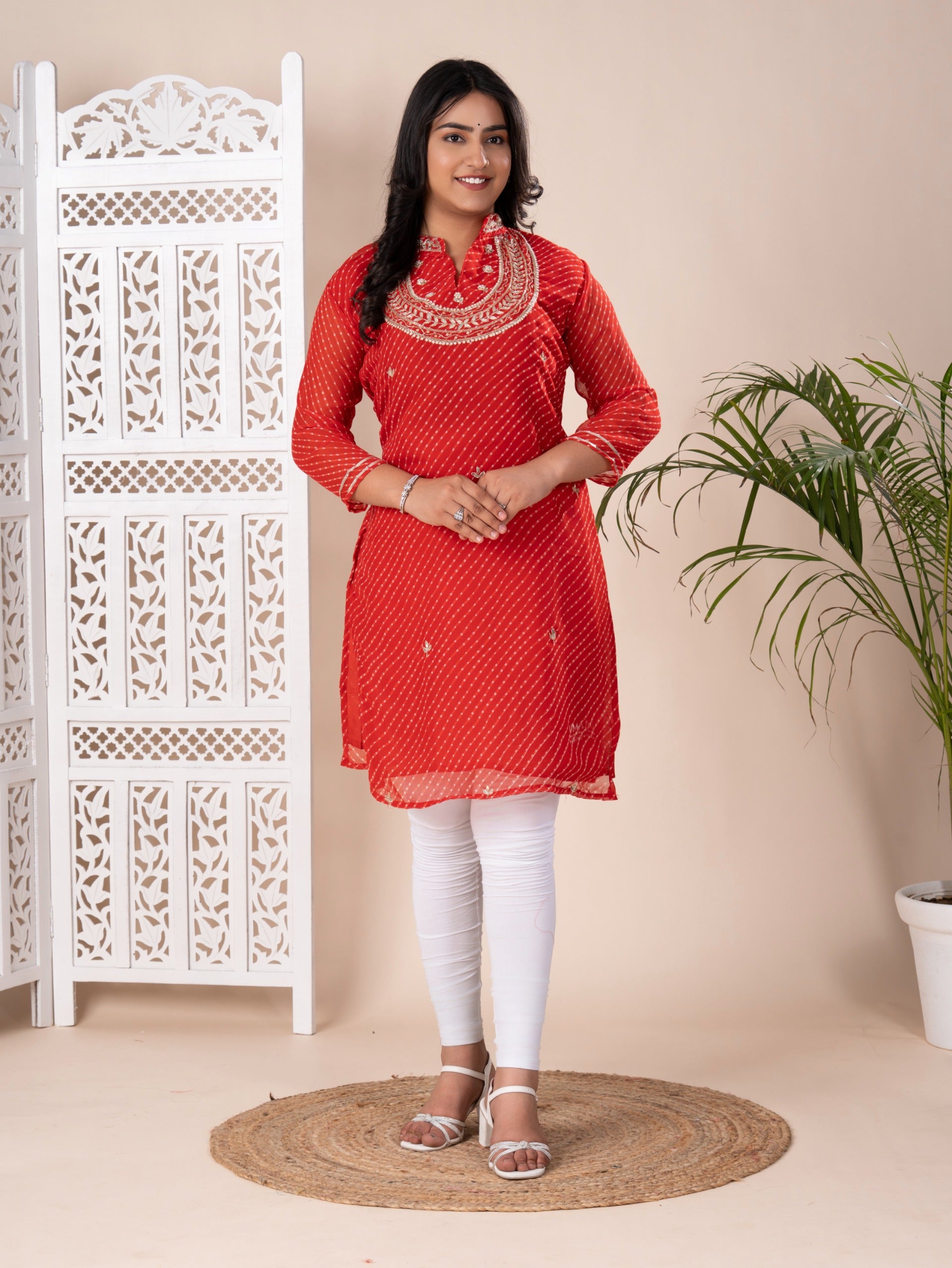 KcPc New Launch JaipuriGeorgette Leheriya Style With Gotapatti Work Kurti KML