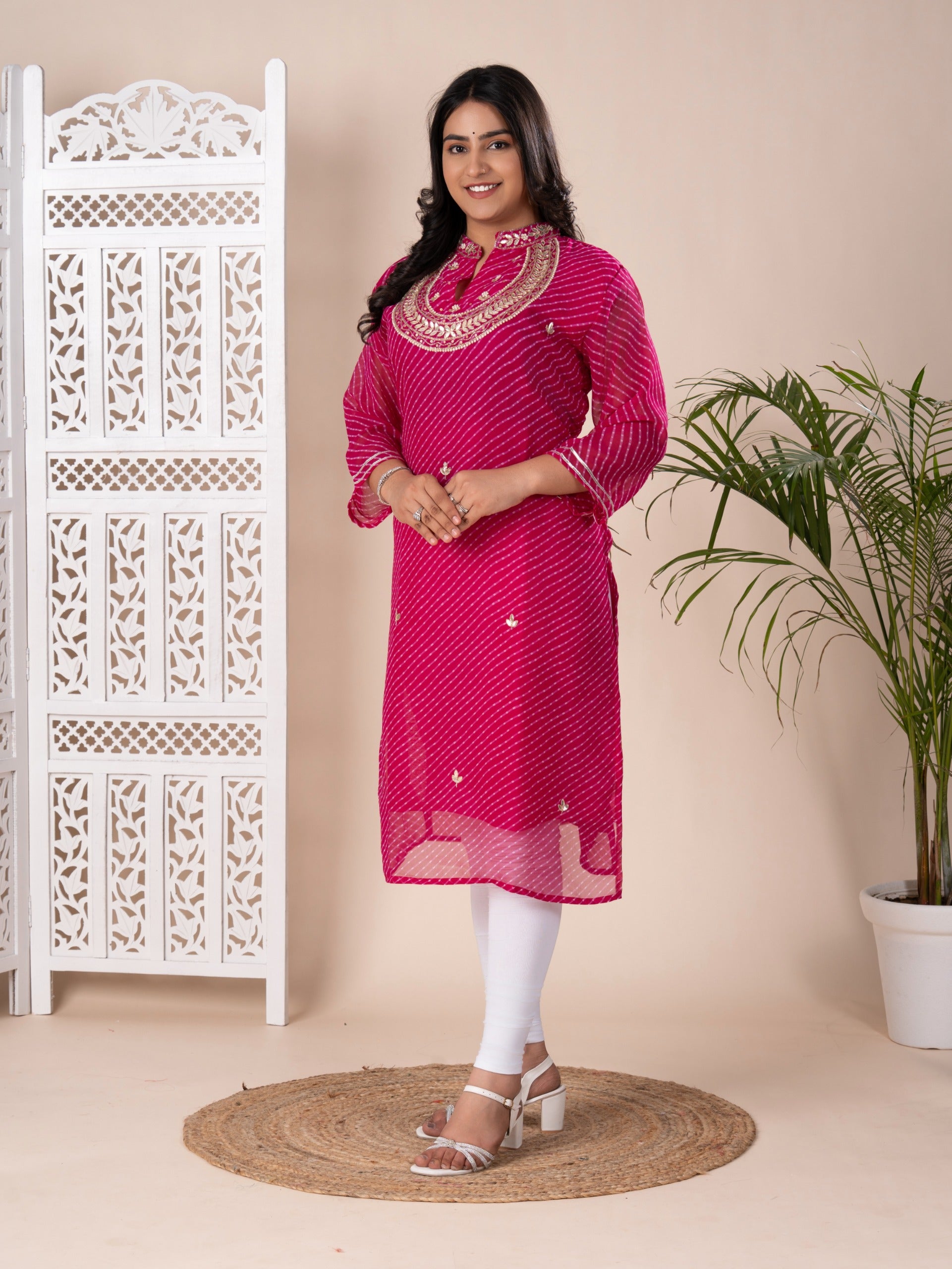 KcPc New Launch JaipuriGeorgette Leheriya Style With Gotapatti Work Kurti KML