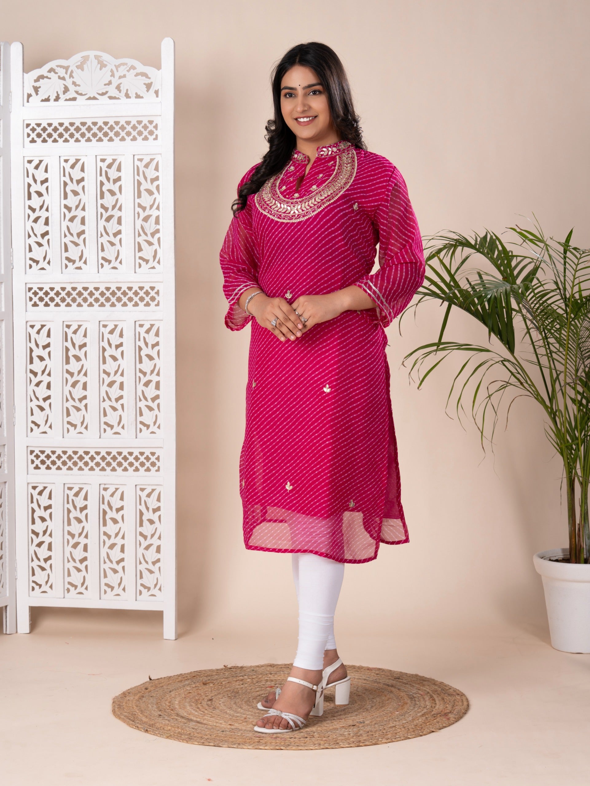 KcPc New Launch JaipuriGeorgette Leheriya Style With Gotapatti Work Kurti KML