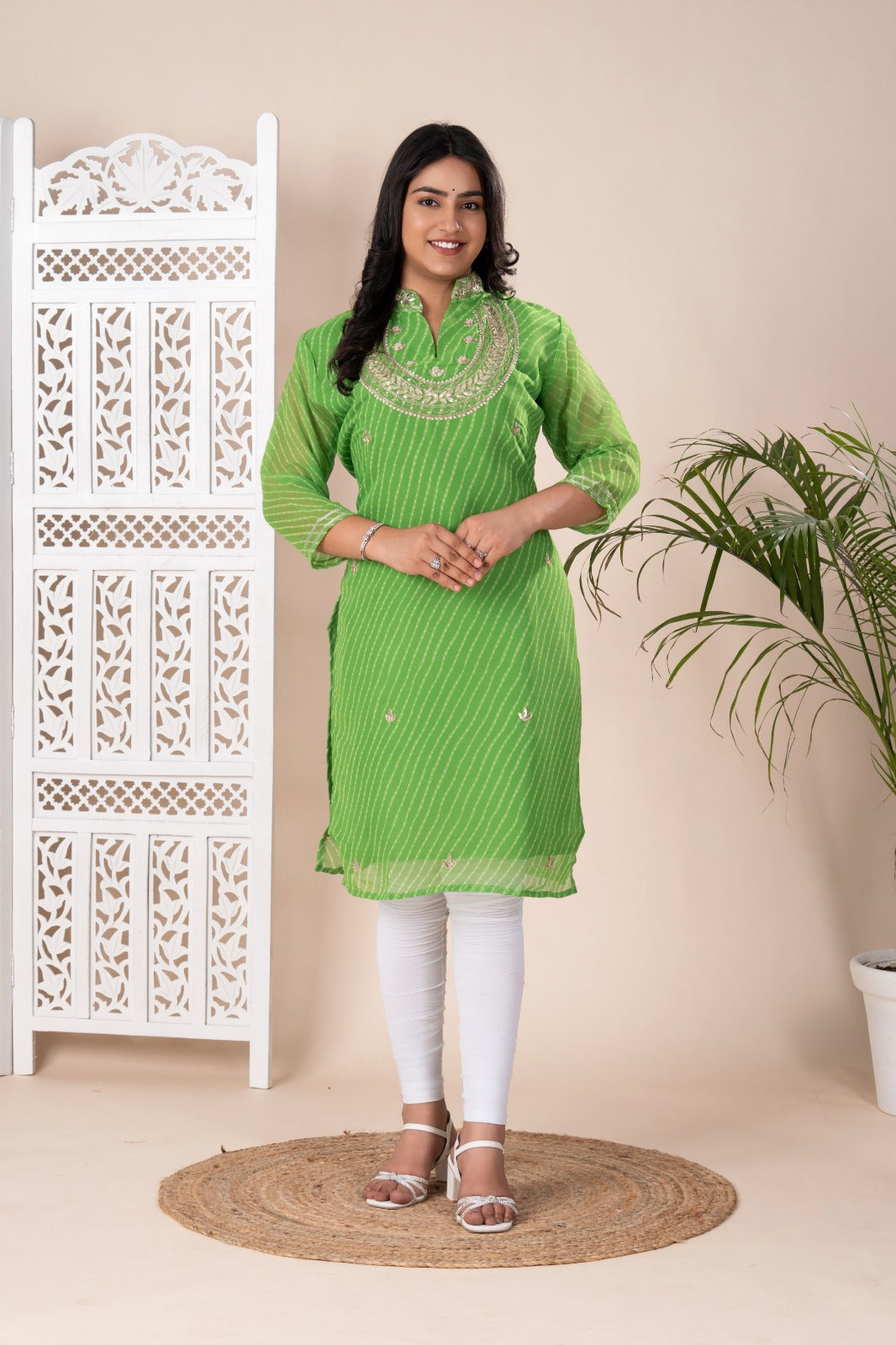 KcPc New Latest JaipuriGeorgette Leheriya Style With Gotapatti Work Kurti KML