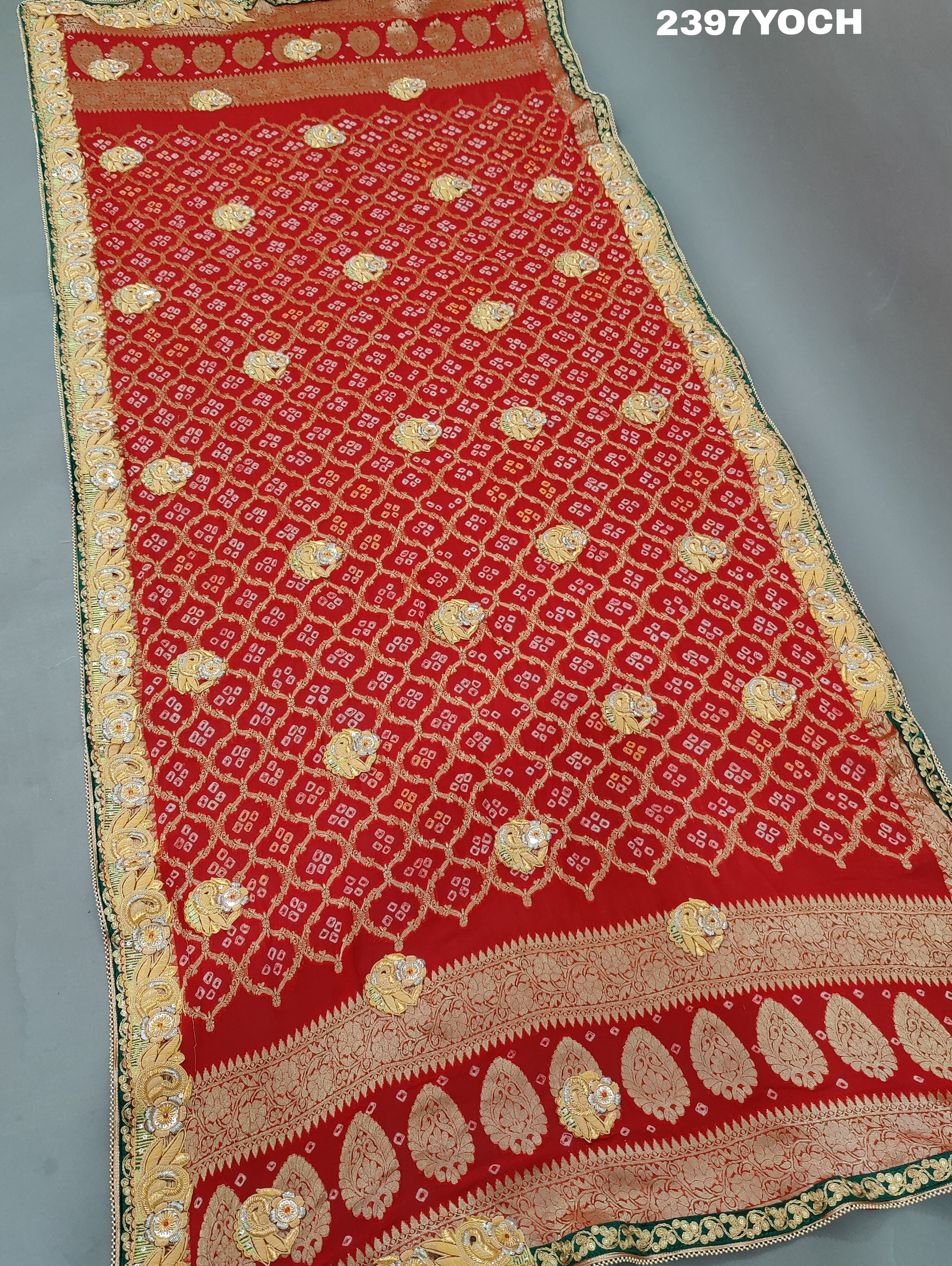 KcPc Pure Georgette Bandhani Style Bel - Buti Work Odhna