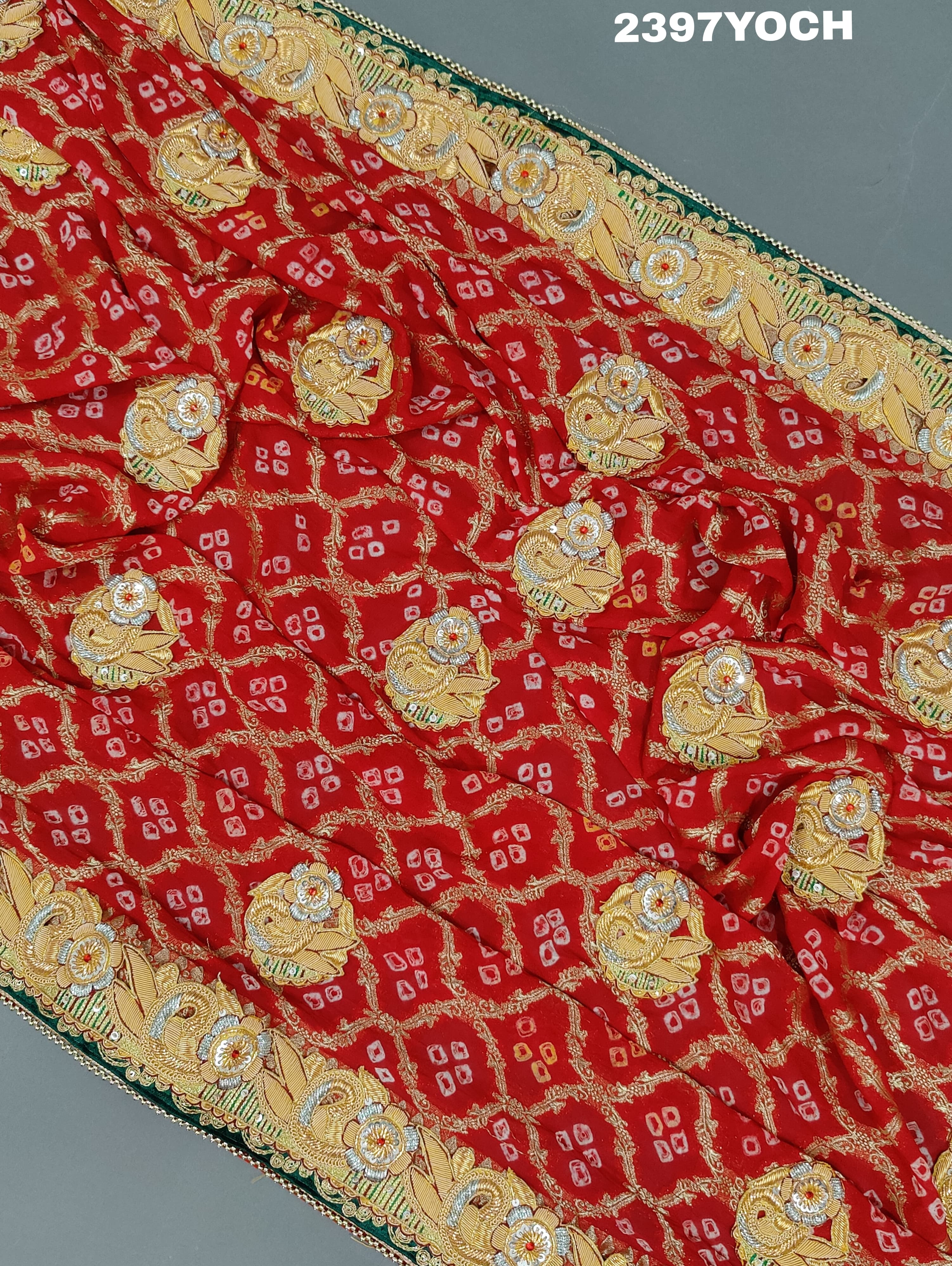 KcPc Pure Georgette Bandhani Style Bel - Buti Work Odhna