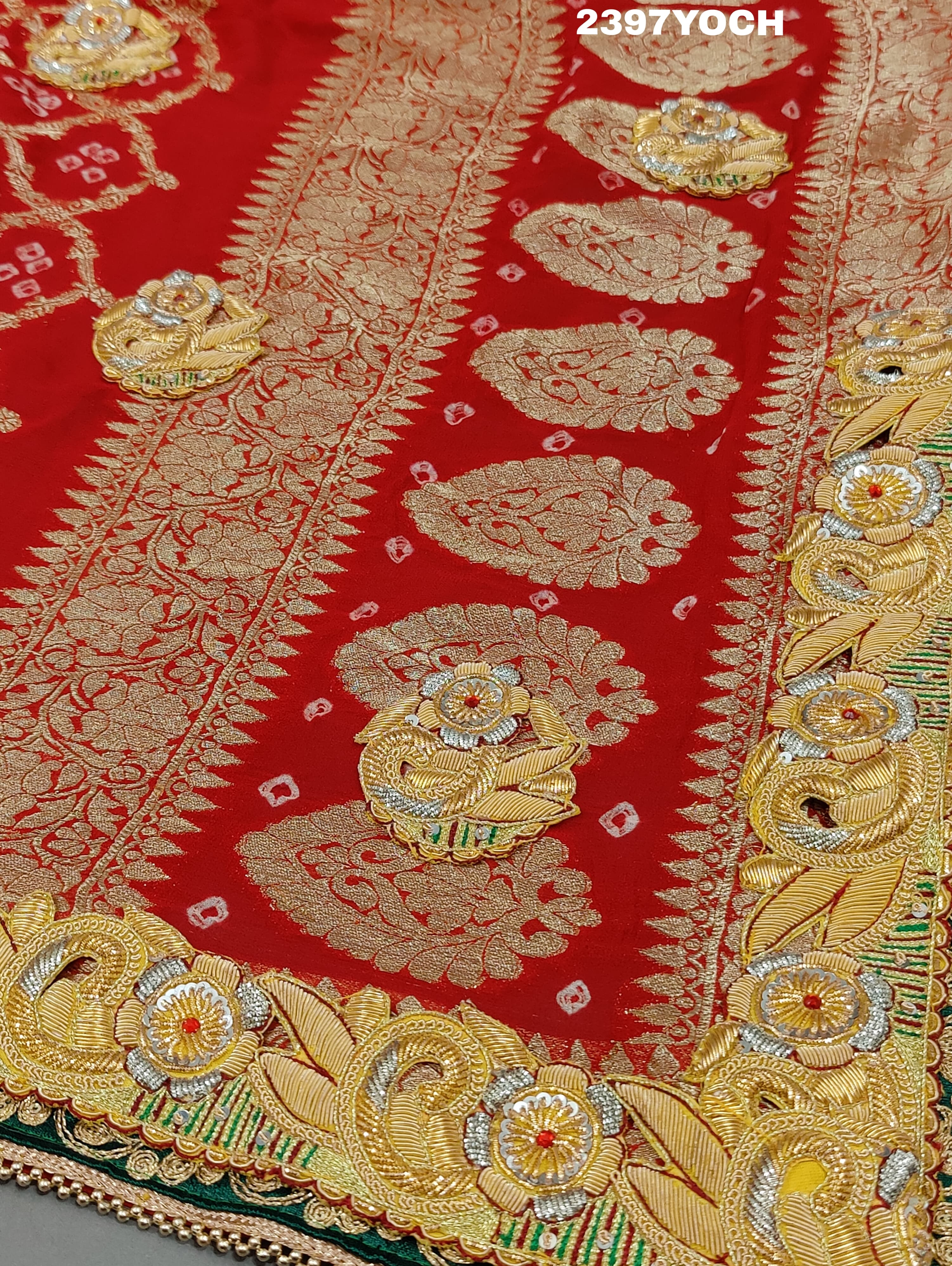 KcPc Pure Georgette Bandhani Style Bel - Buti Work Odhna