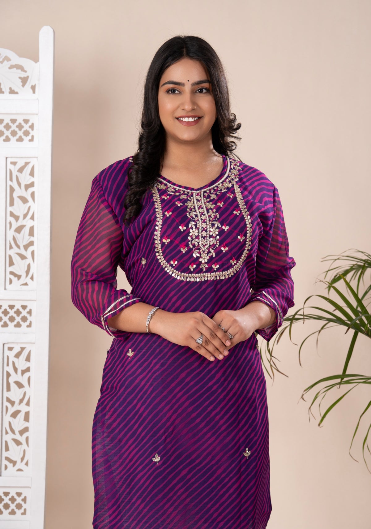 KcPc Latest New Arrival Jaipuri Traditional Marwadi Leheriya Gotapatti Handwork Long Straight KurtiKML