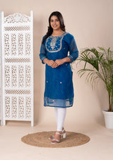 KcPc New Arrival Jaipuri Traditional Marwadi Leheriya Gotapatti Handwork Long Straight KurtiKML