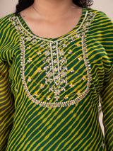 KcPcNew LetestArrival Jaipuri Traditional Marwadi Leheriya Gotapatti Handwork Long Straight KurtiKML
