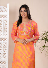 KcPcNew Arrival Jaipuri Traditional Marwadi Leheriya Gotapatti Handwork Long Straight KurtiKML