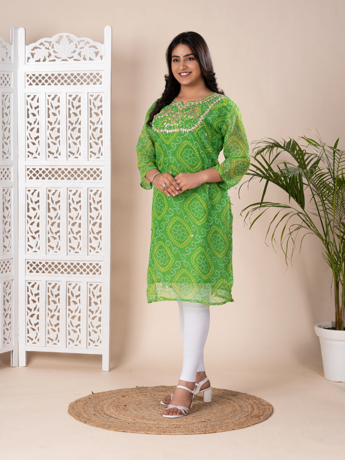 KcPc New Arrival Jaipuri Traditional Marwadi Gotapatti Handwork Long Straight KurtiKML