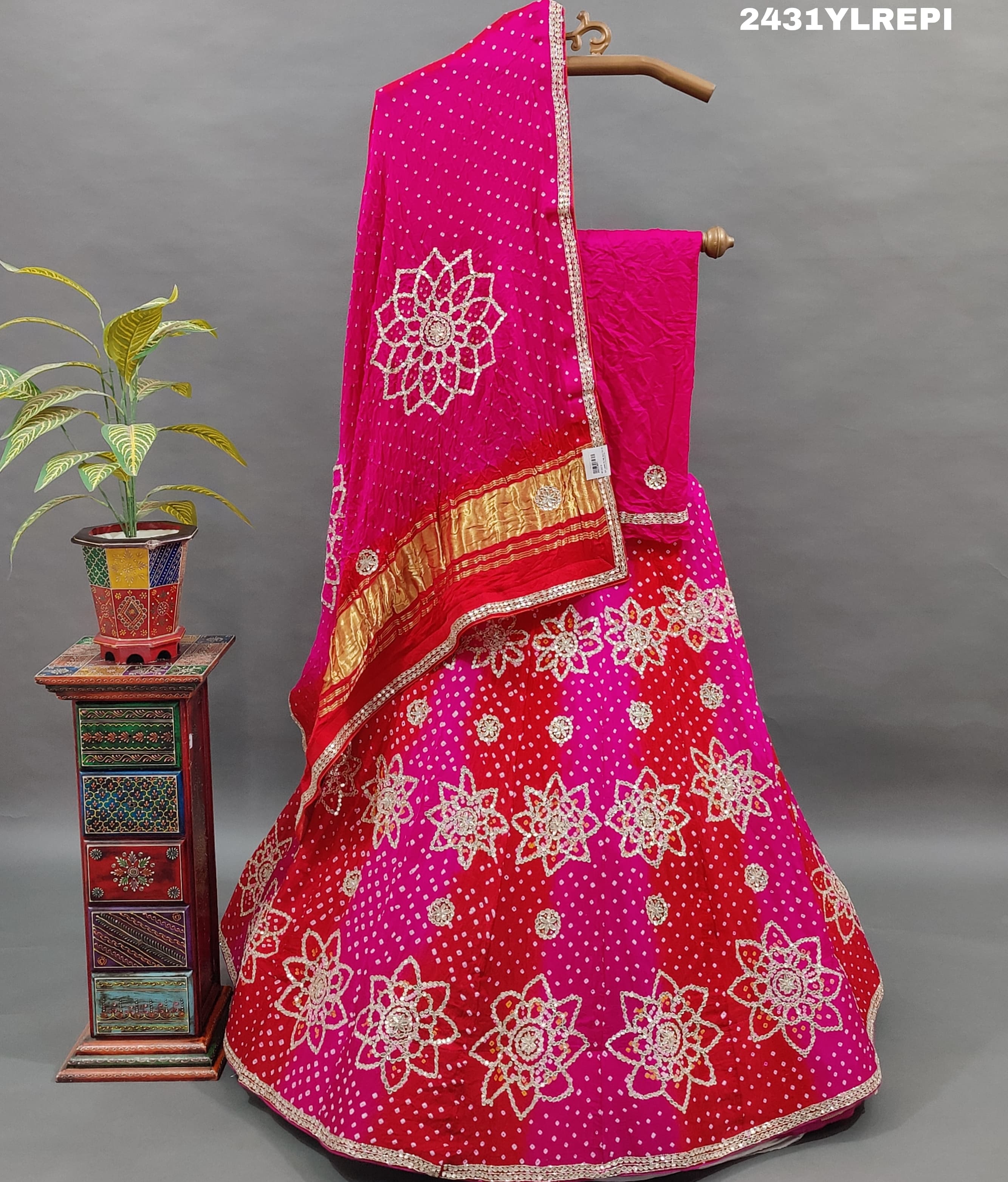KcPc New Beautiful Gota Patti Gaji Silk Bandhani Lehenga Set BTU