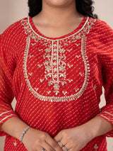 KcPc Latest New Arrival Jaipuri Traditional Marwadi Leheriya Gotapatti Handwork Long Straight KurtiKML