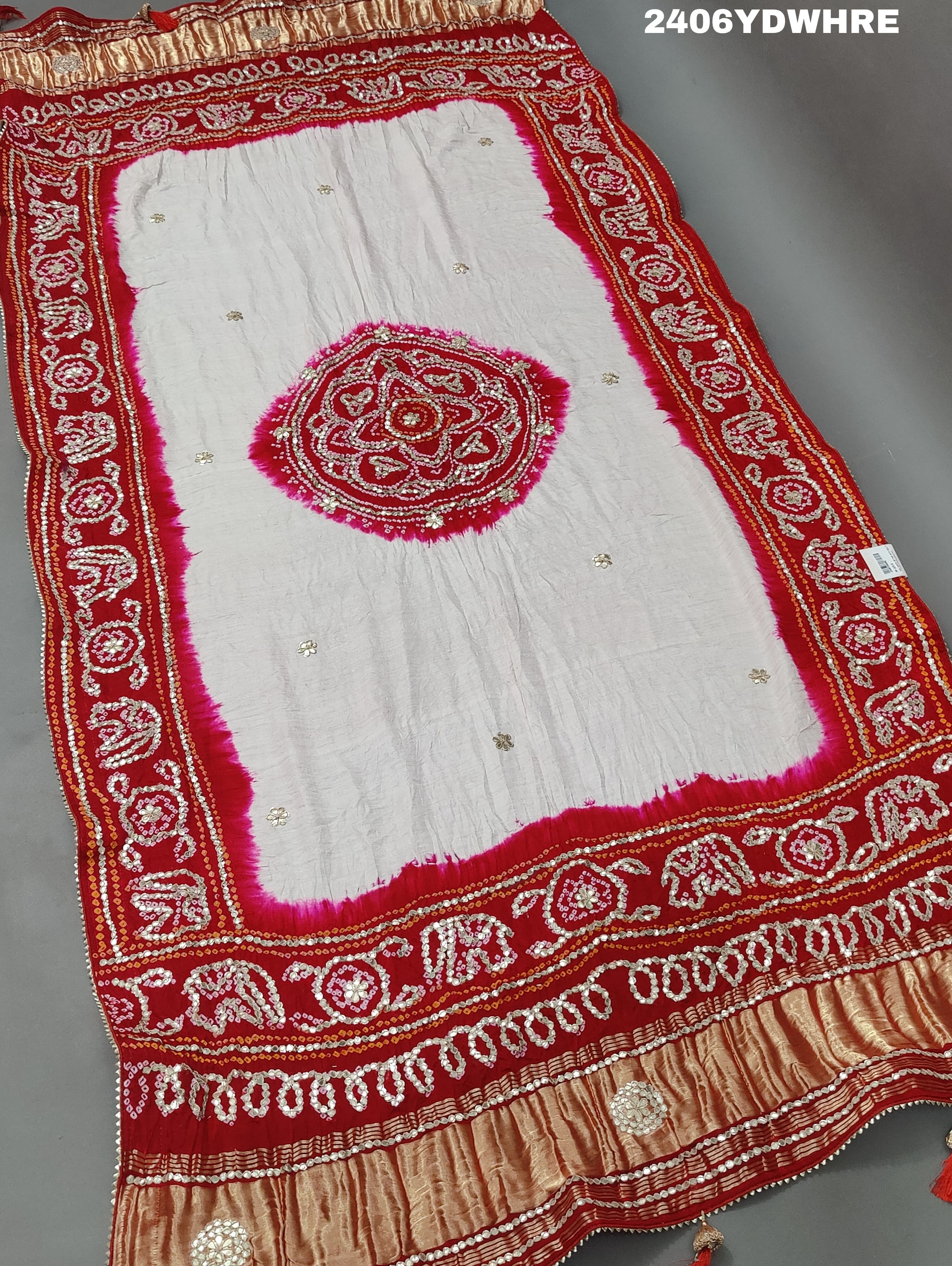 KcPc New Beautiful Gaji Silk Bandhani Gota patti work Dupatta AMT