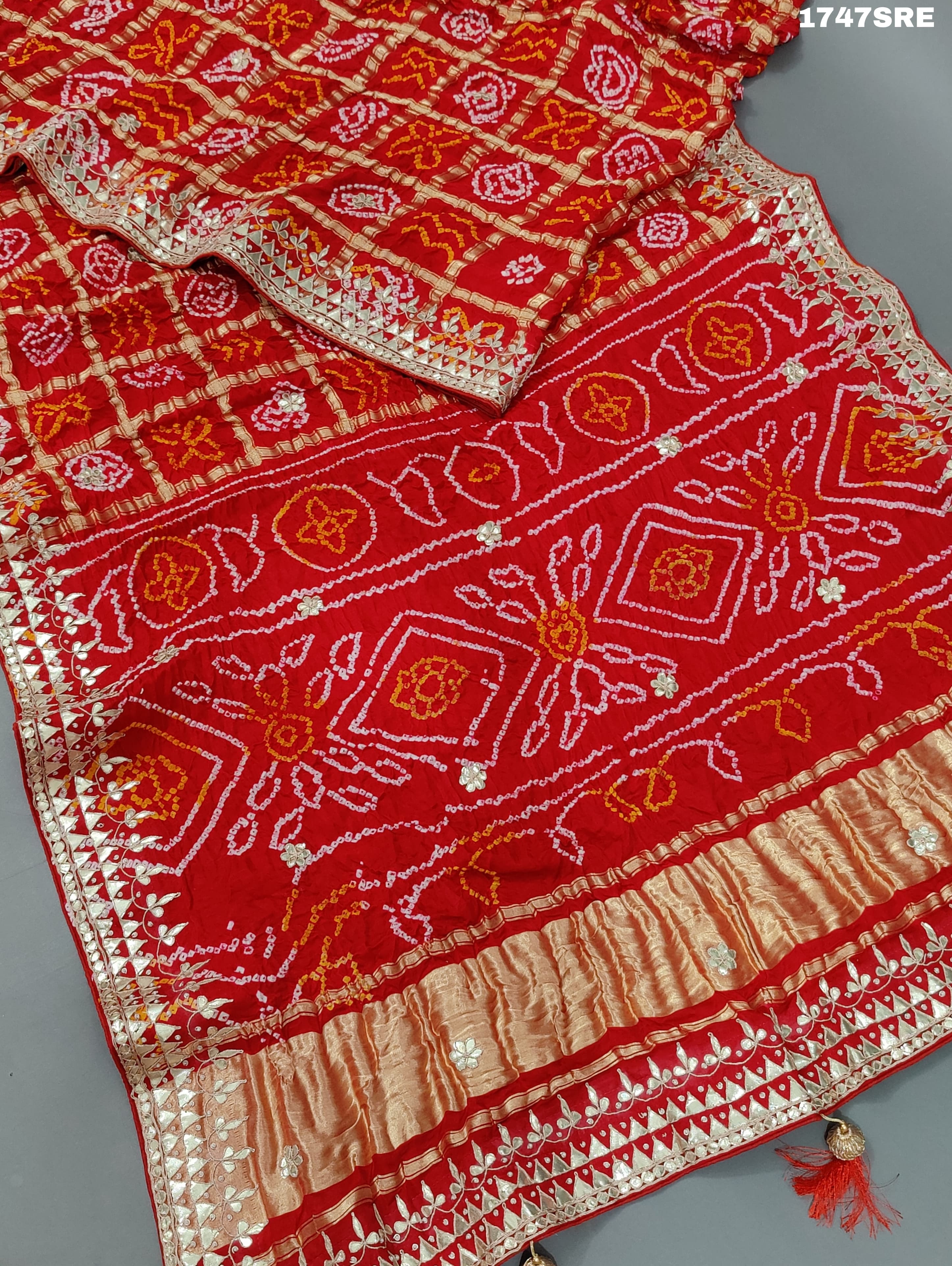 gaji silk bandhani saree with gotapati work for royel weddings