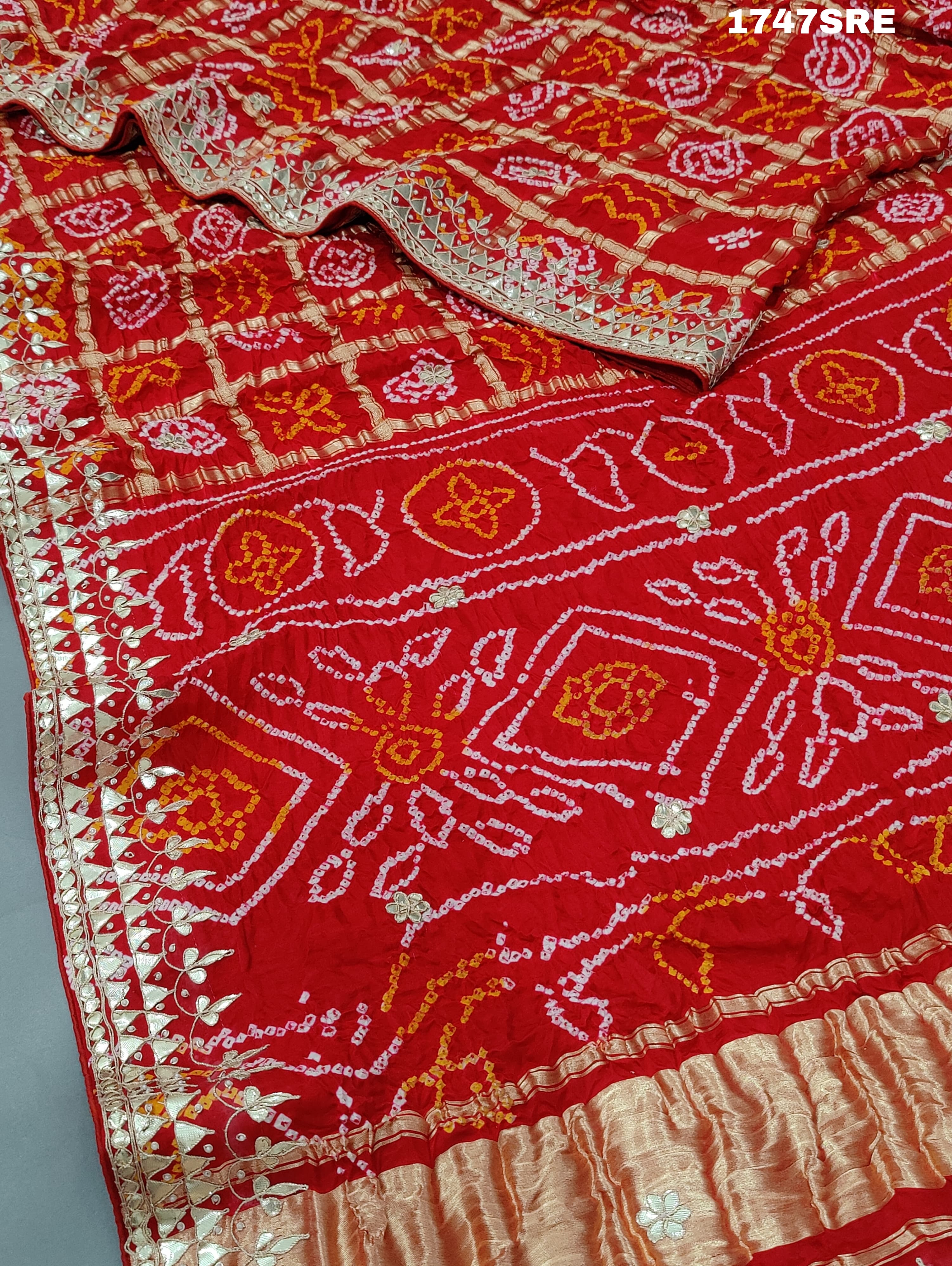 gaji silk bandhani saree with gotapati work for royel weddings