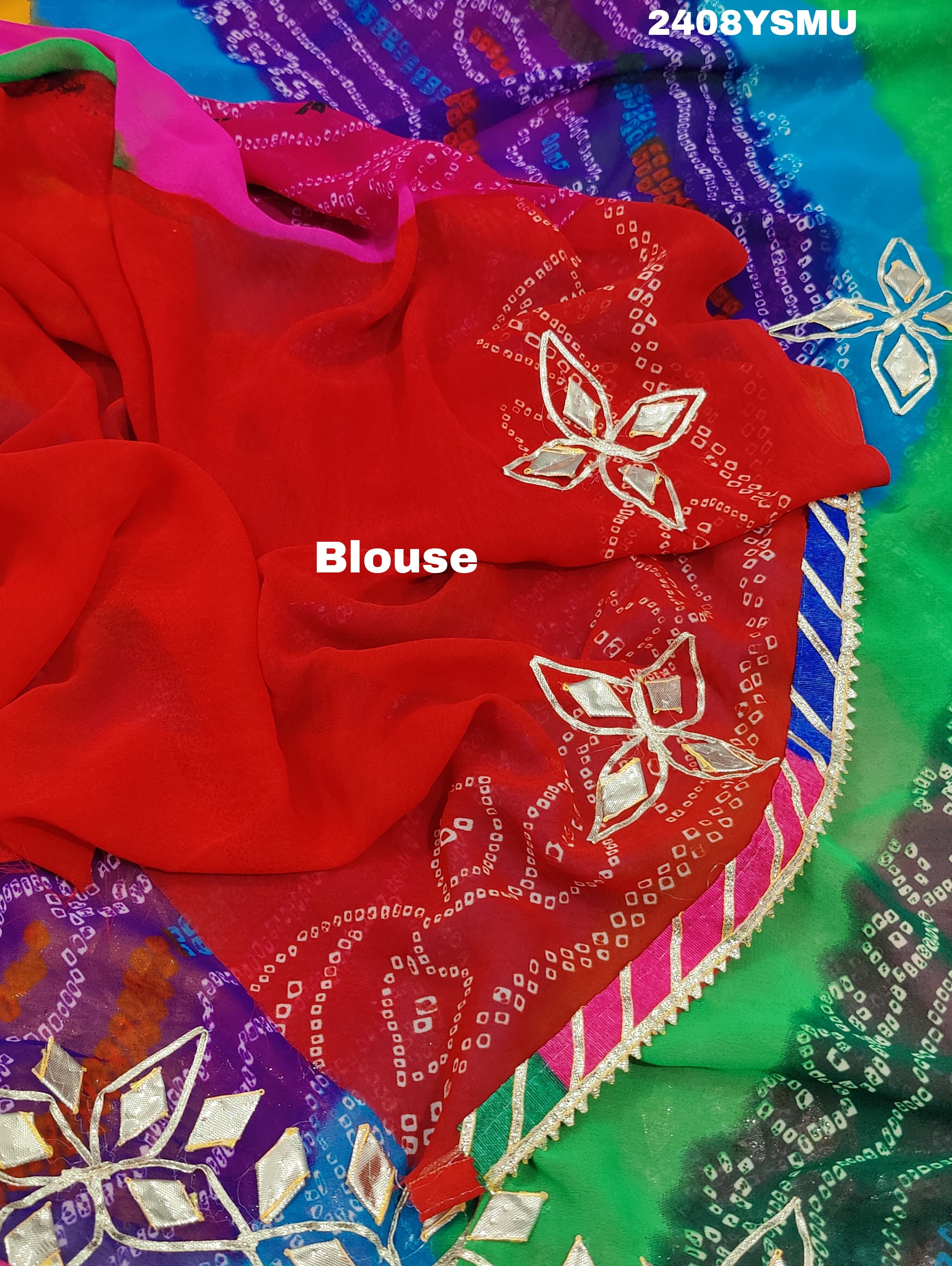 chiffon Silk Bandhani Style With Gotapatti Work Saree