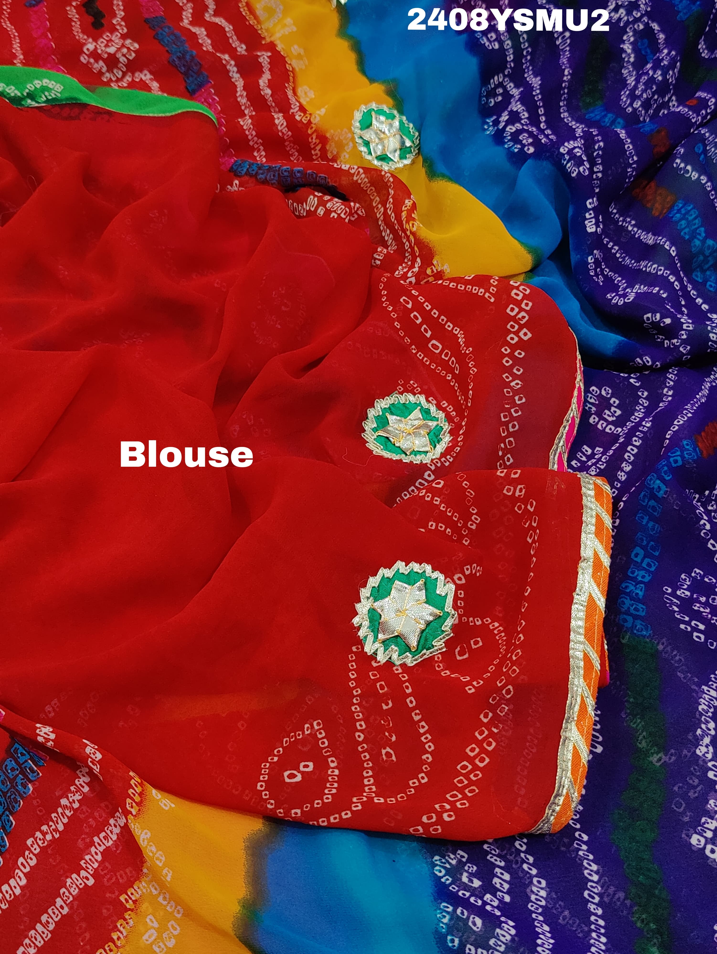 Mos Chiffon Silk Bandhani Saree with Gotapatti Work