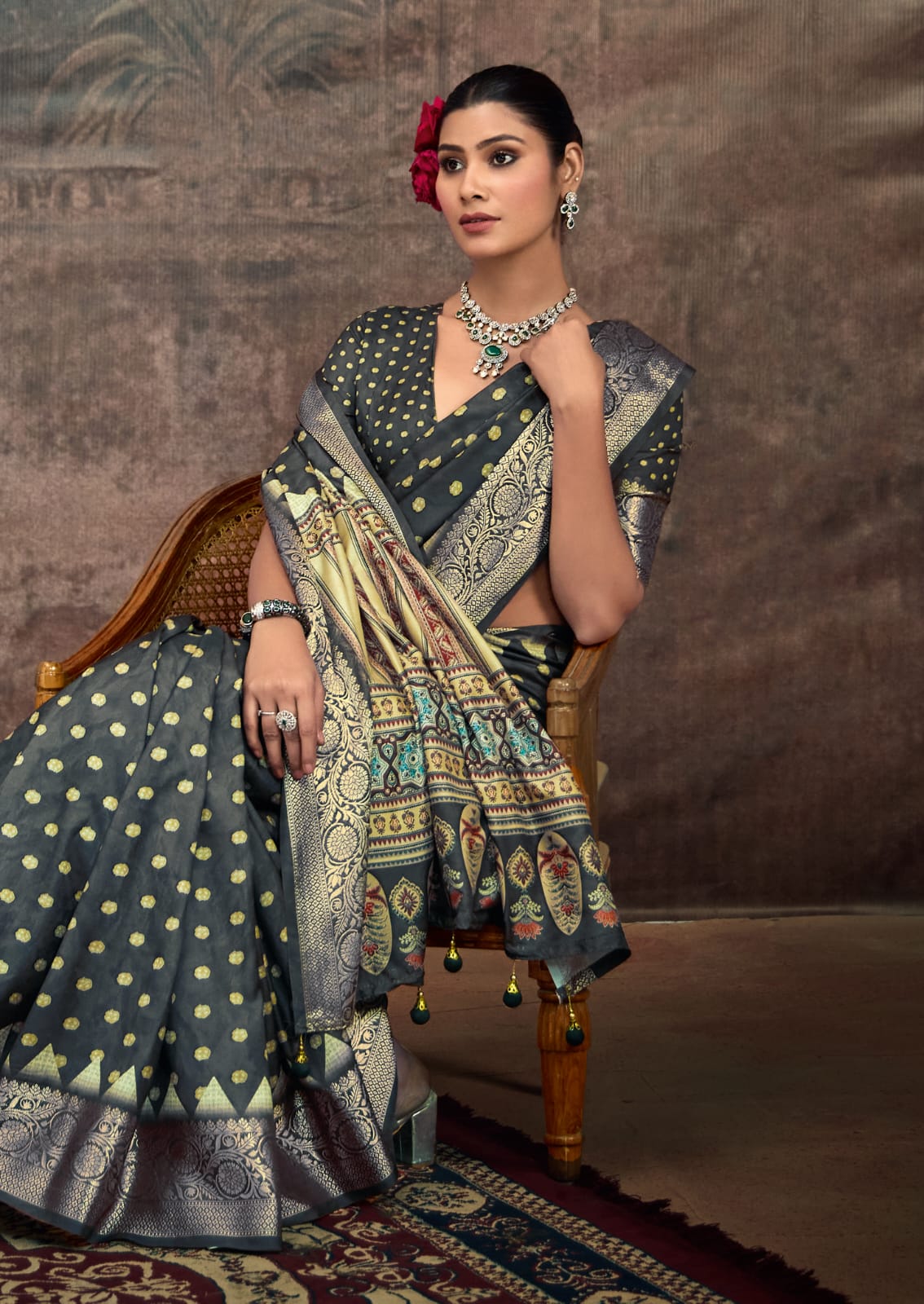 KcPc New Beautiful Munga Silk Printed Style With Zari WeavingBorder Work Saree STR