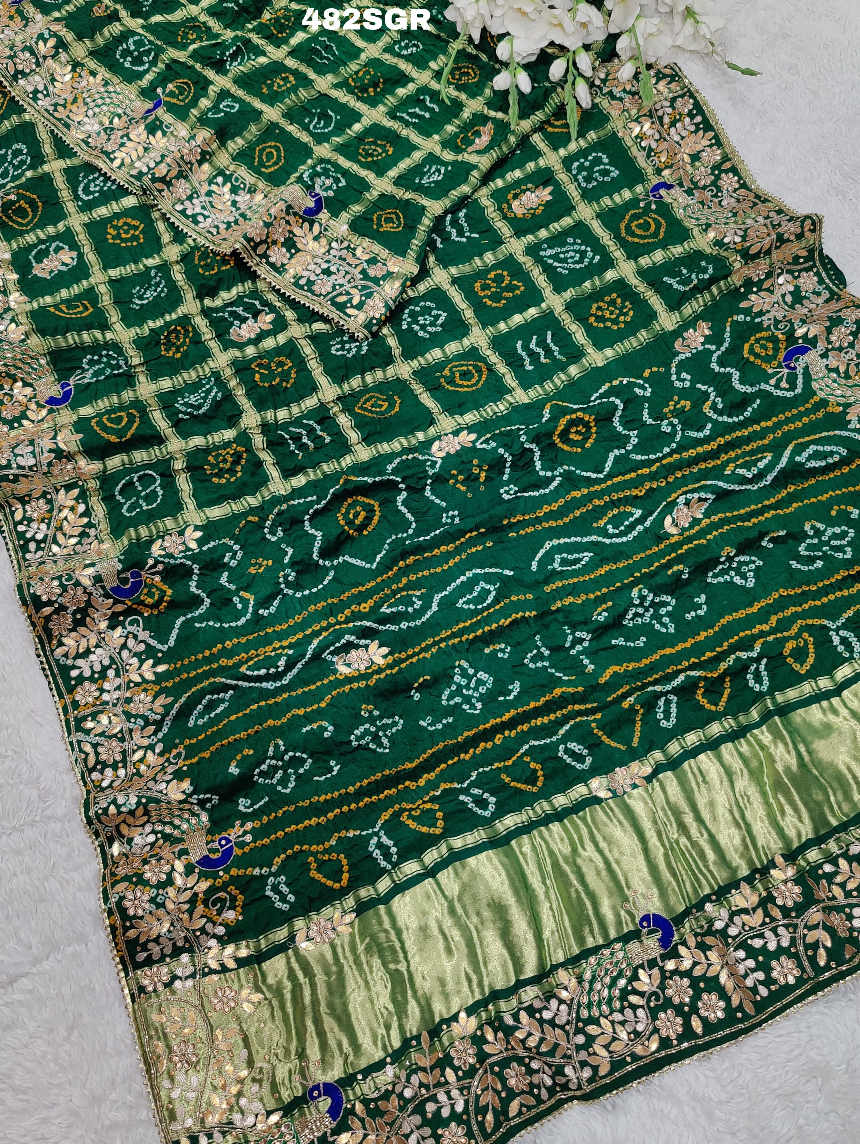 KcPc Latest Pure Gaji Silk Bandhani Ghatchola Heavy Gotapatti Work SareeAMT
