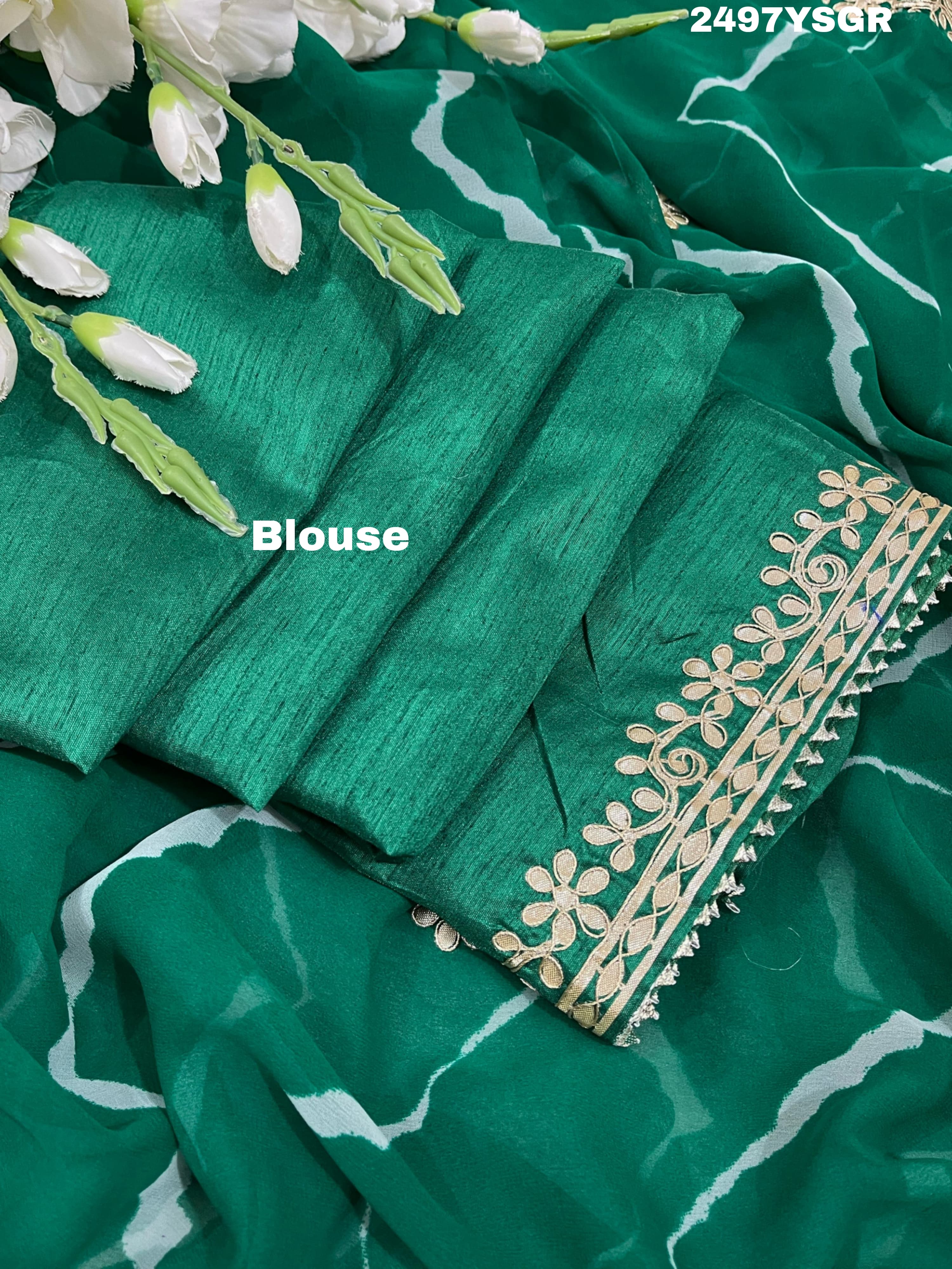 Chiffon Leheriya Style Wih Gotapatti Work Saree in green colour