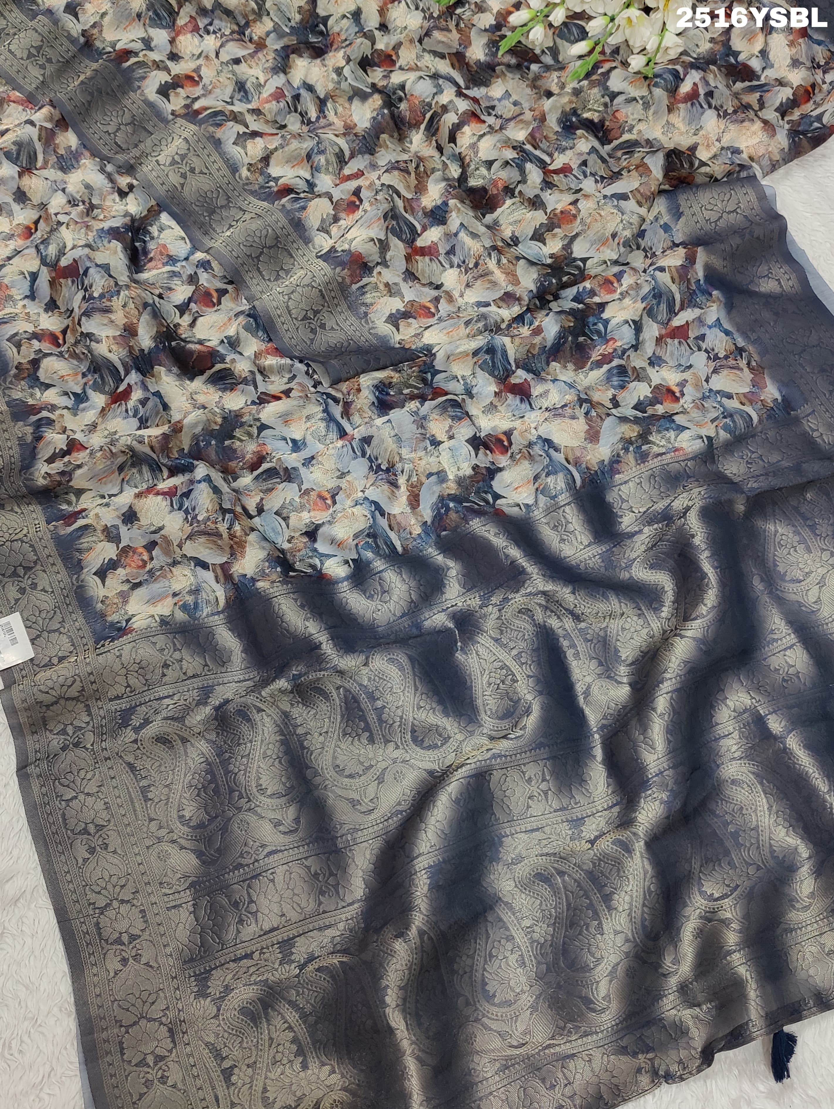 By Printed Style Saree With Zari Border Work