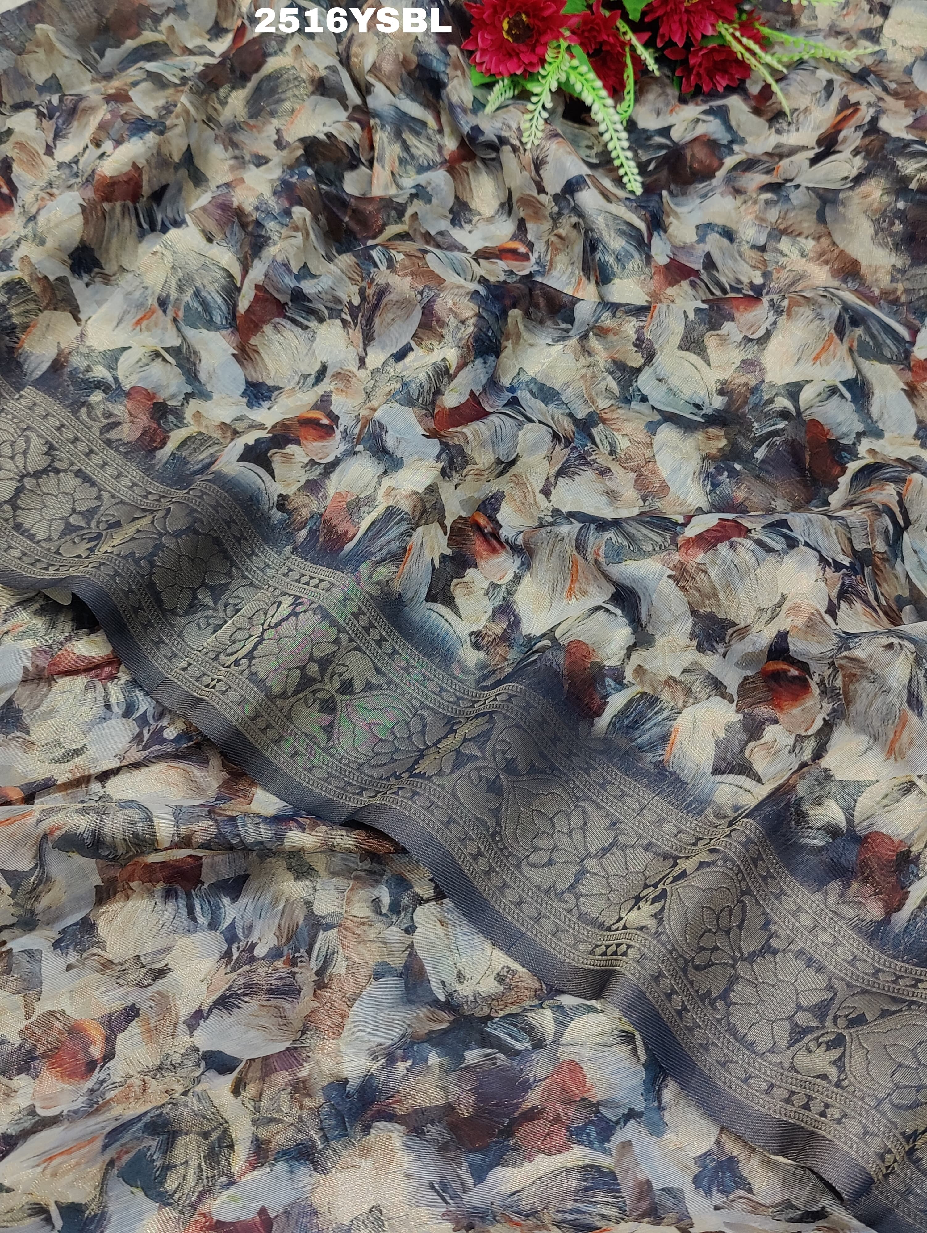 By Printed Style Saree With Zari Border Work