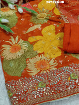 KcPc New Chinon Silk Printed Style With Cutdana Tari work Suit CSA