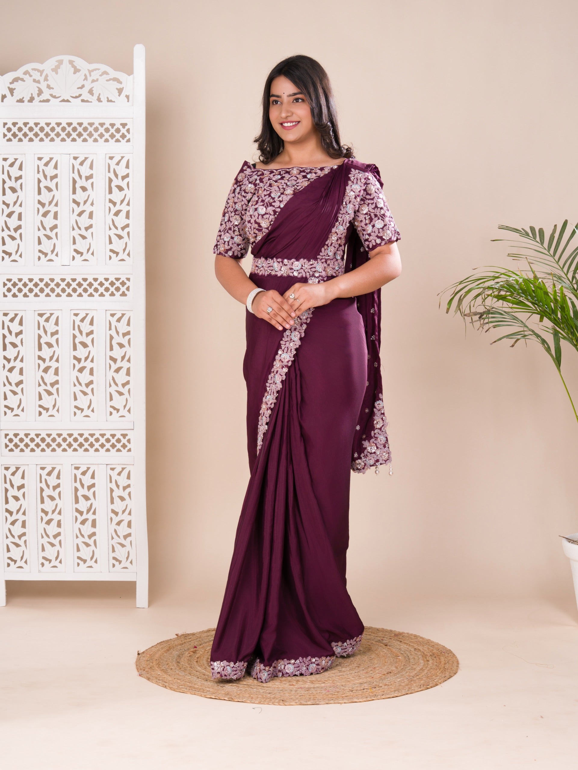 KcPc New Latest Chinon Silk Ready Style With Sequence Embroidery Work Saree VSW
