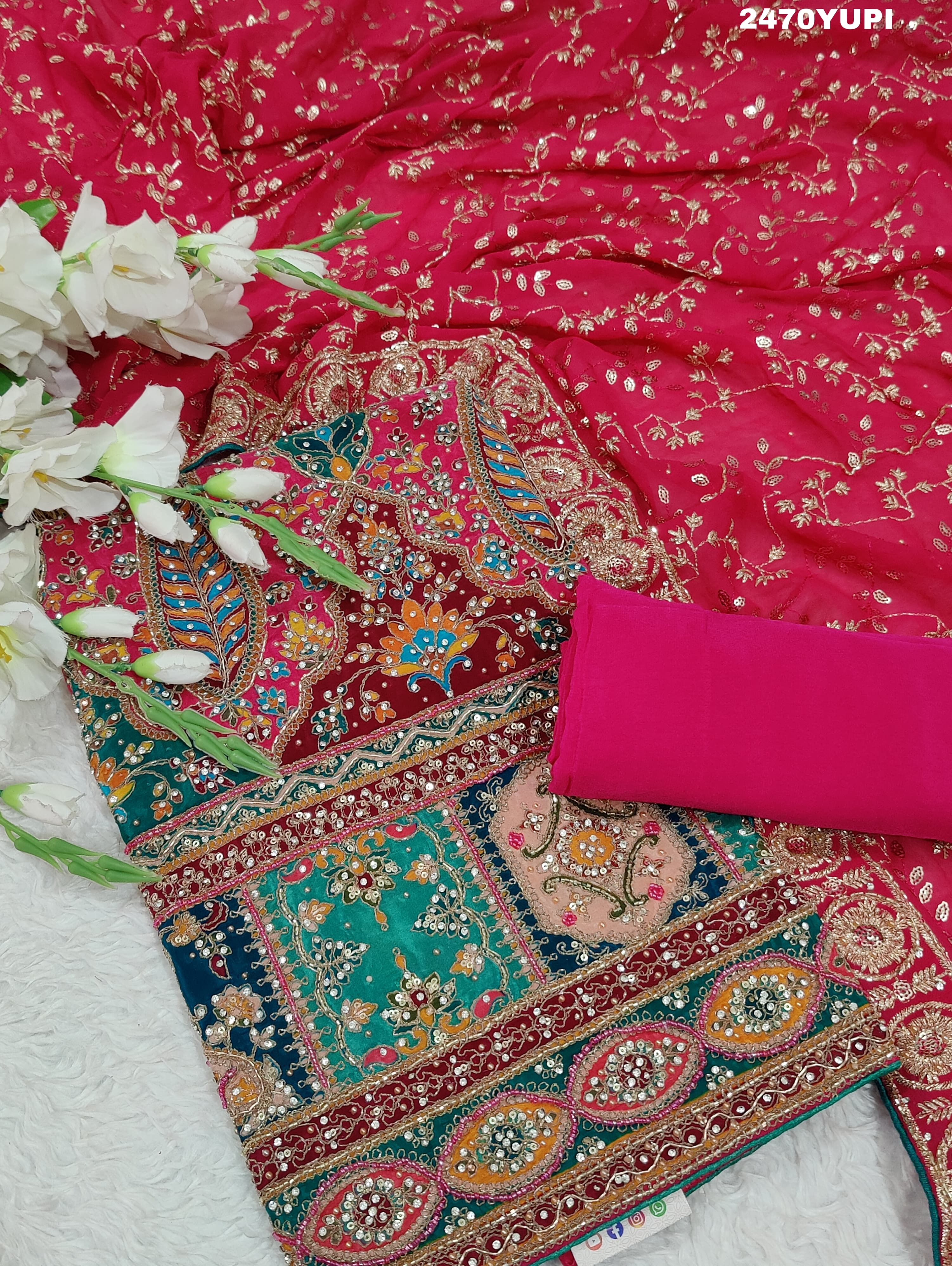 KcPc New Chinon Silk Traditional Style With CutdanaEmbroidery work Suit CSA