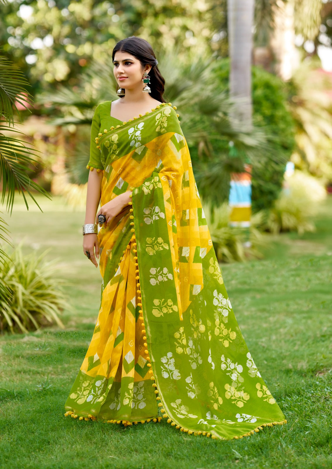 By Printed Saree With Causal Wear