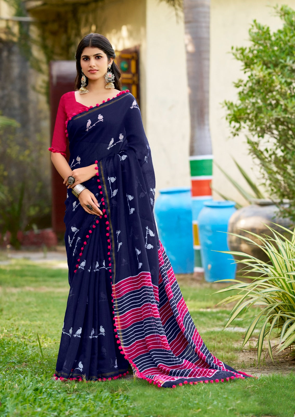 By Printed Saree With Causal Wear