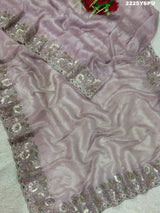 A purple tissue silk Bollywood style saree with sequence embroidery work