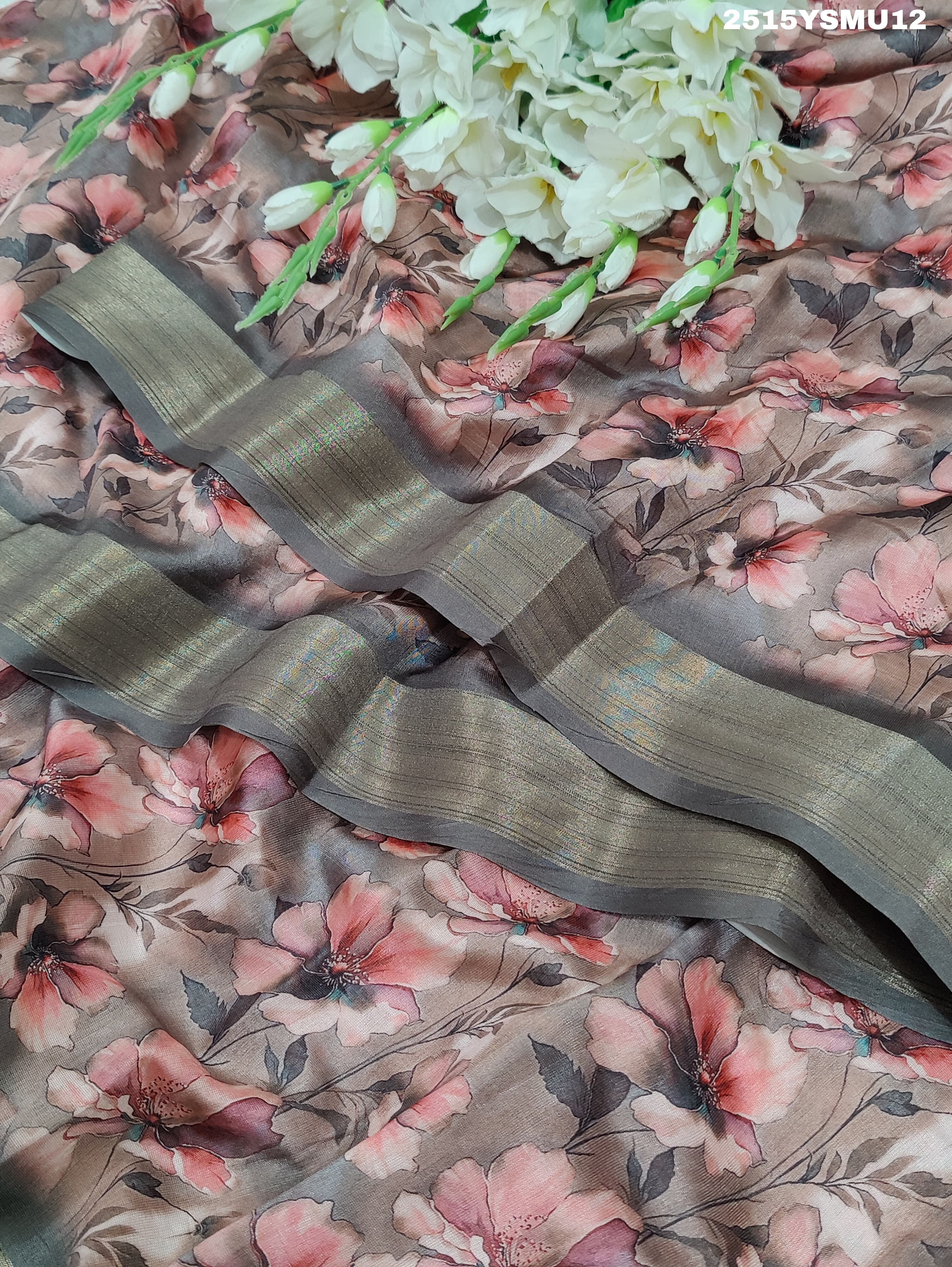 By Printed Style Saree With Zari Border Work